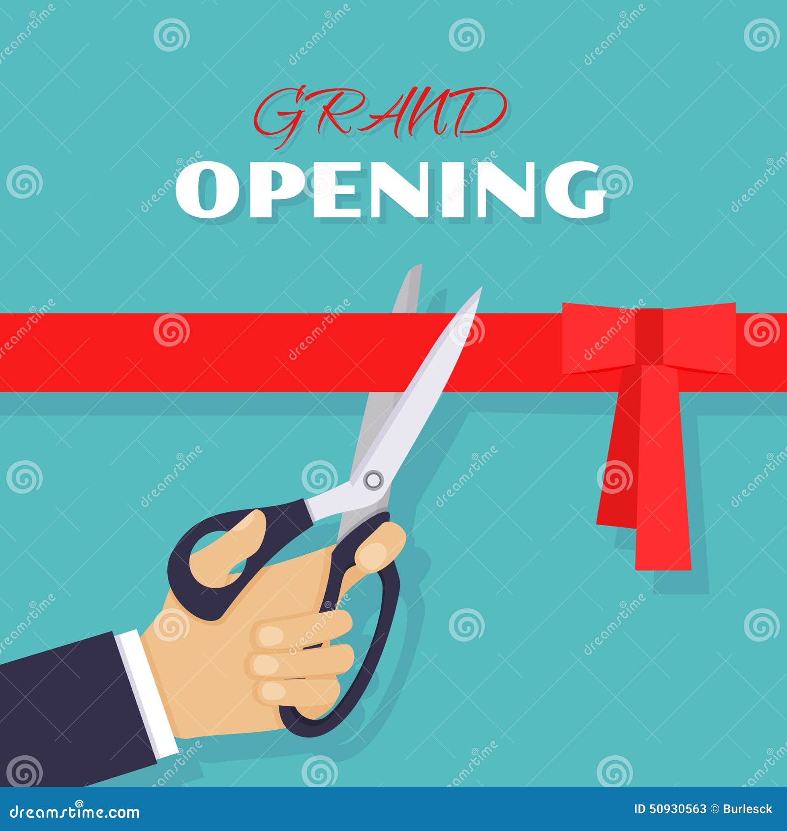 grand opening. scissors cut red ribbon