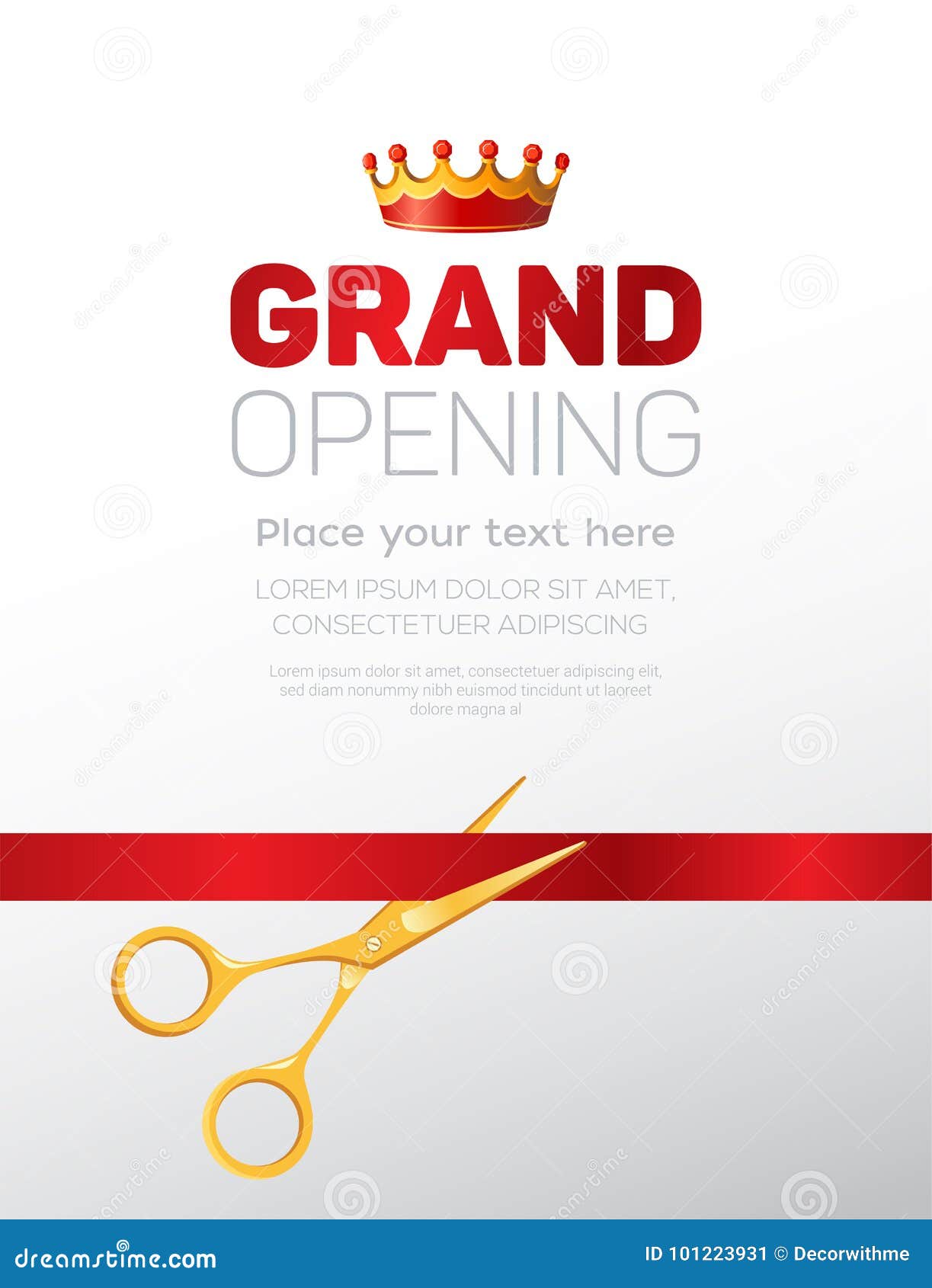 Grand Opening Banner With Cut Red Ribbon And Gold Scissors. Vector