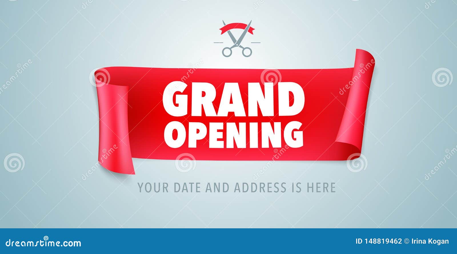 Grand opening banner with confetti and cutting rib