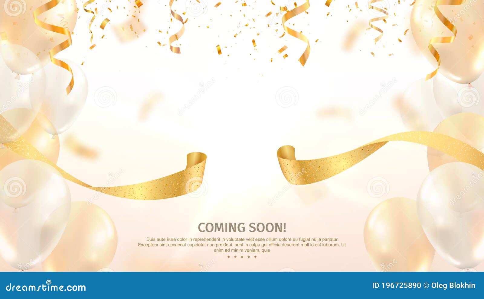 Grand Opening Vector Banner. Celebration of Open Coming Soon Light  Background with Gold Ribbon and Confetti and Balloons Stock Vector -  Illustration of coming, launch: 196725890