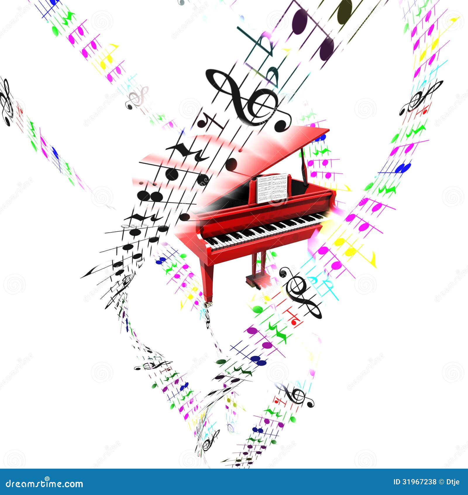 grand piano with colored flying partition. aerial concept.