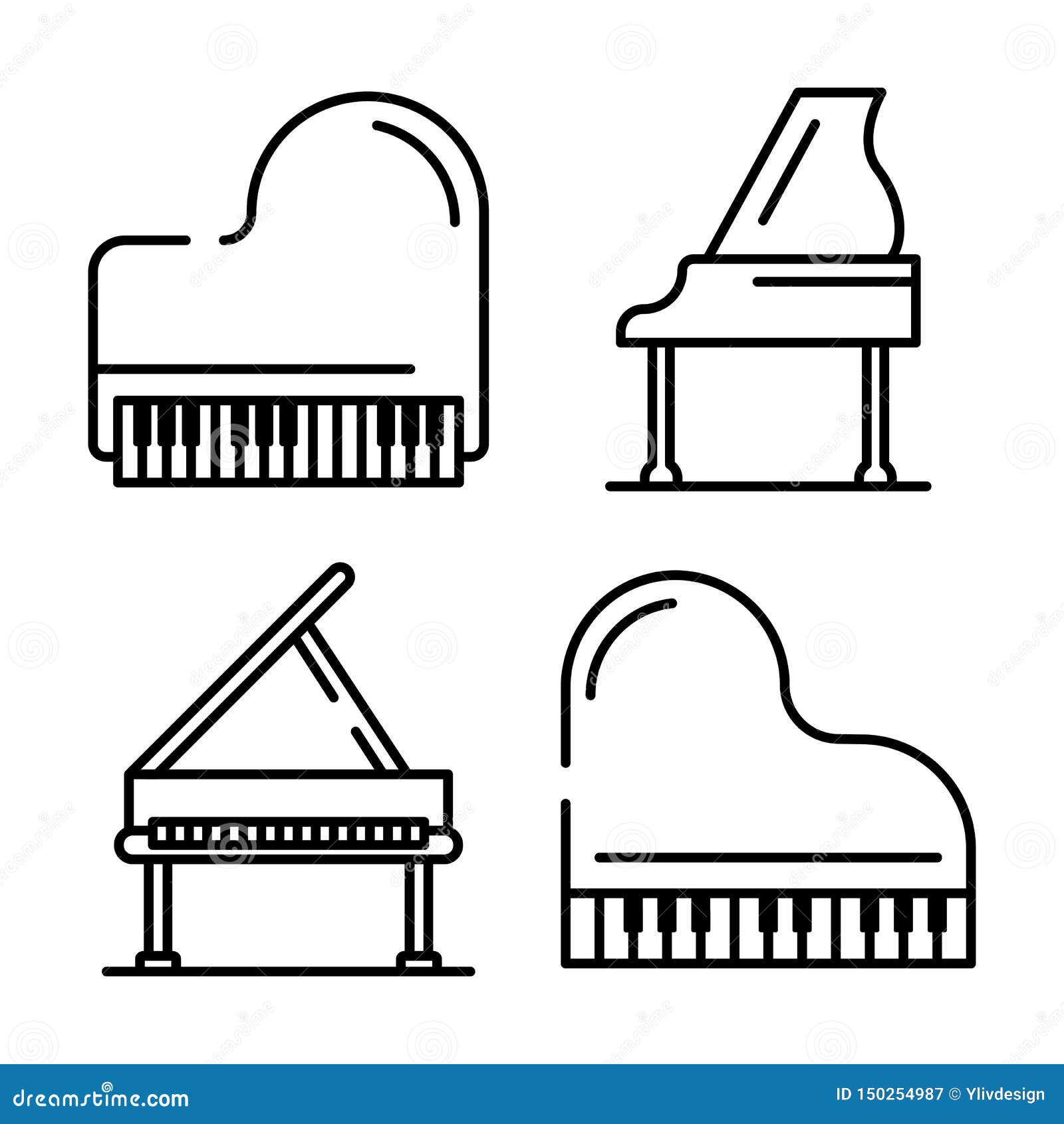 Grand Piano Icons Set, Outline Style Stock Vector - Illustration of