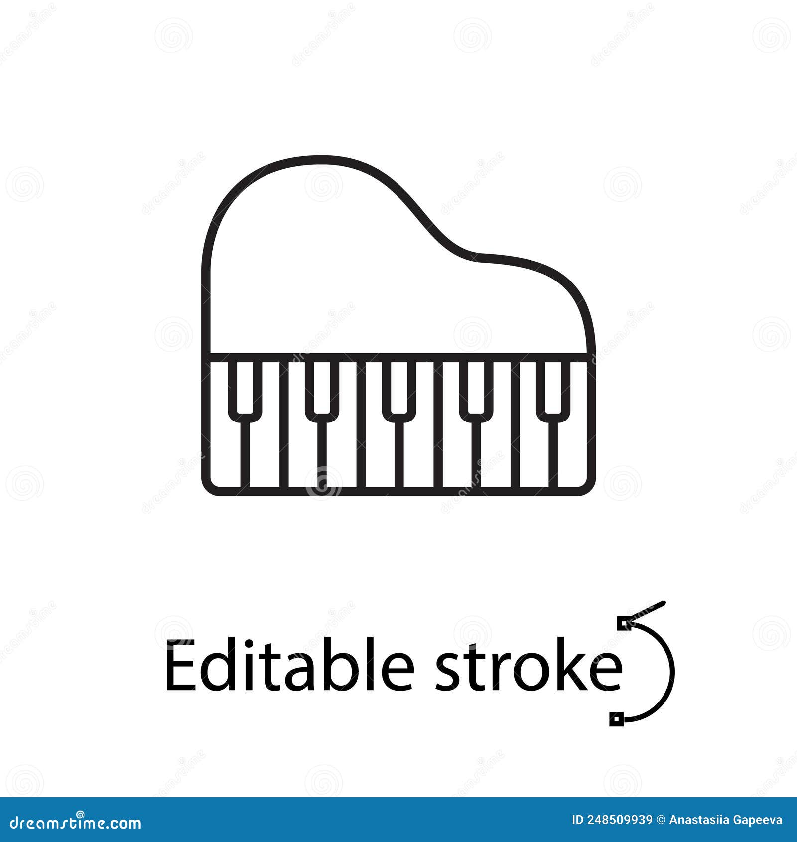 Grand Piano Outline Icon. Keyboard Musical Instrument. Editable Stroke