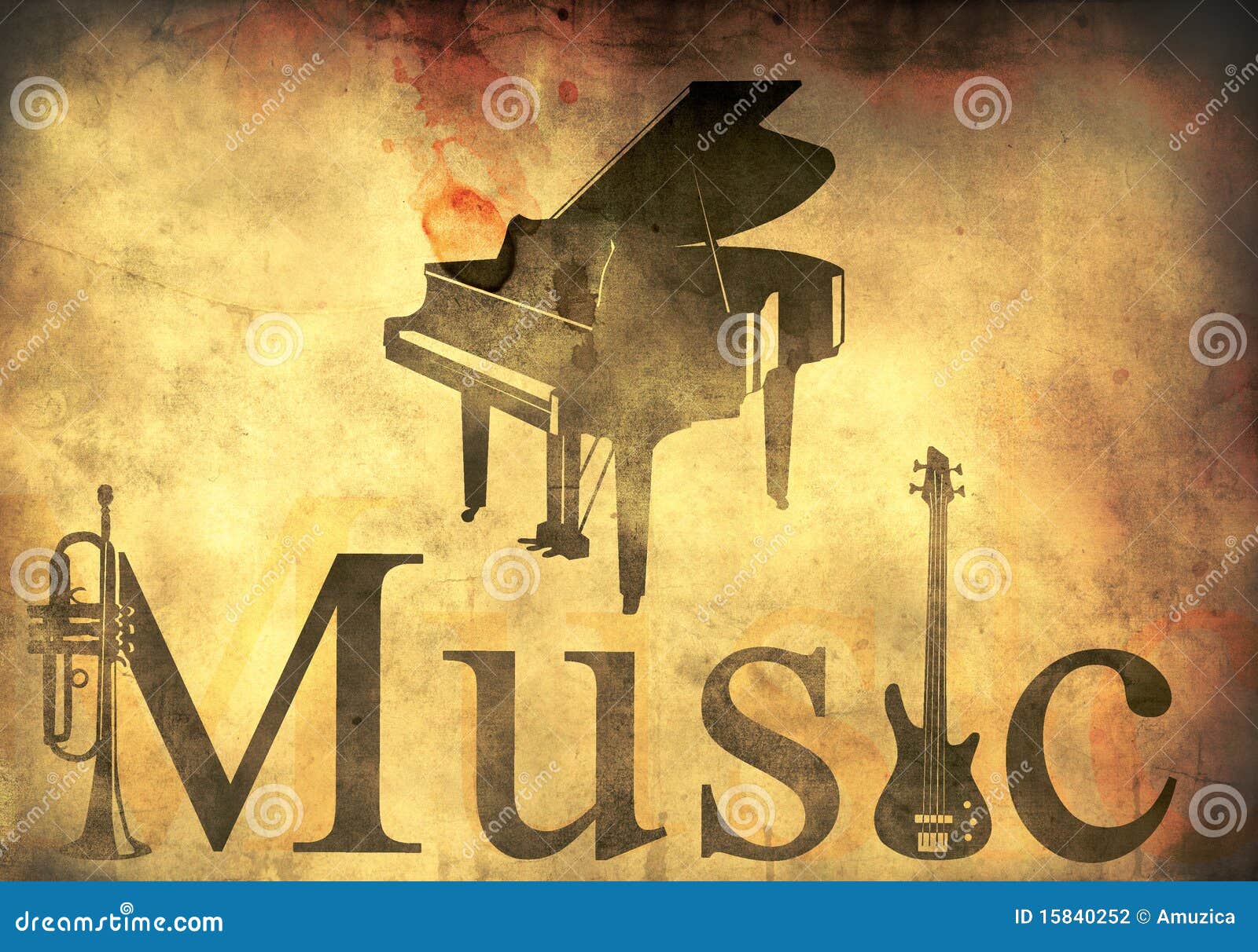 Grand Piano, Trumpet and Guitar Stock Illustration Illustration of