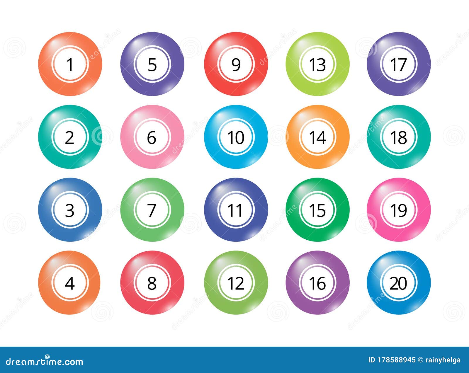 Bolas com números de loteria, loteria ou jogo de bingo