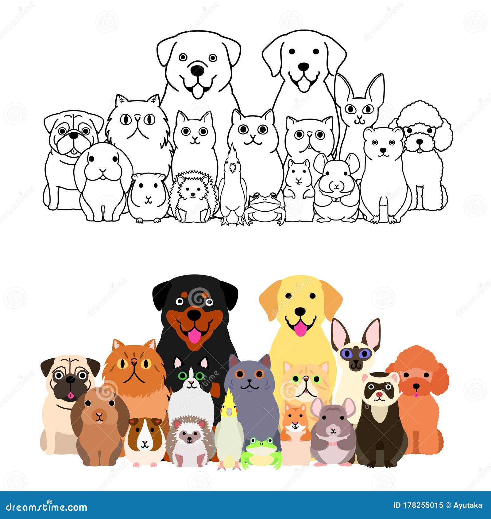 Grupo De Personagens De Desenho Animado De Cães E Gatos Engraçados  Ilustração do Vetor - Ilustração de pets, doméstico: 185085436