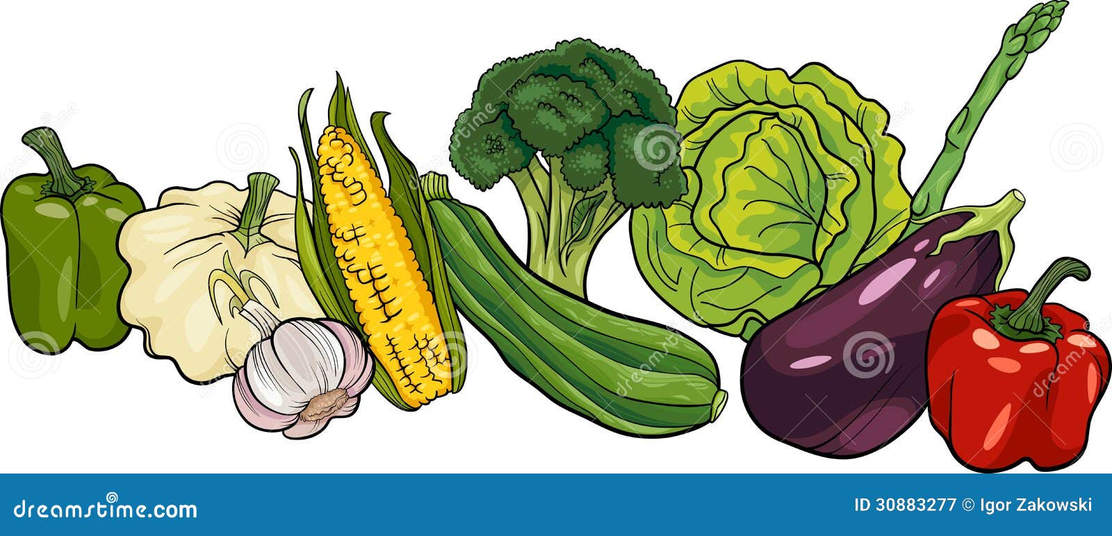 Grande illustration de bande dessinée de groupe de légumes. Illustration de bande dessinée d'objet de nourriture de légumes grand groupe