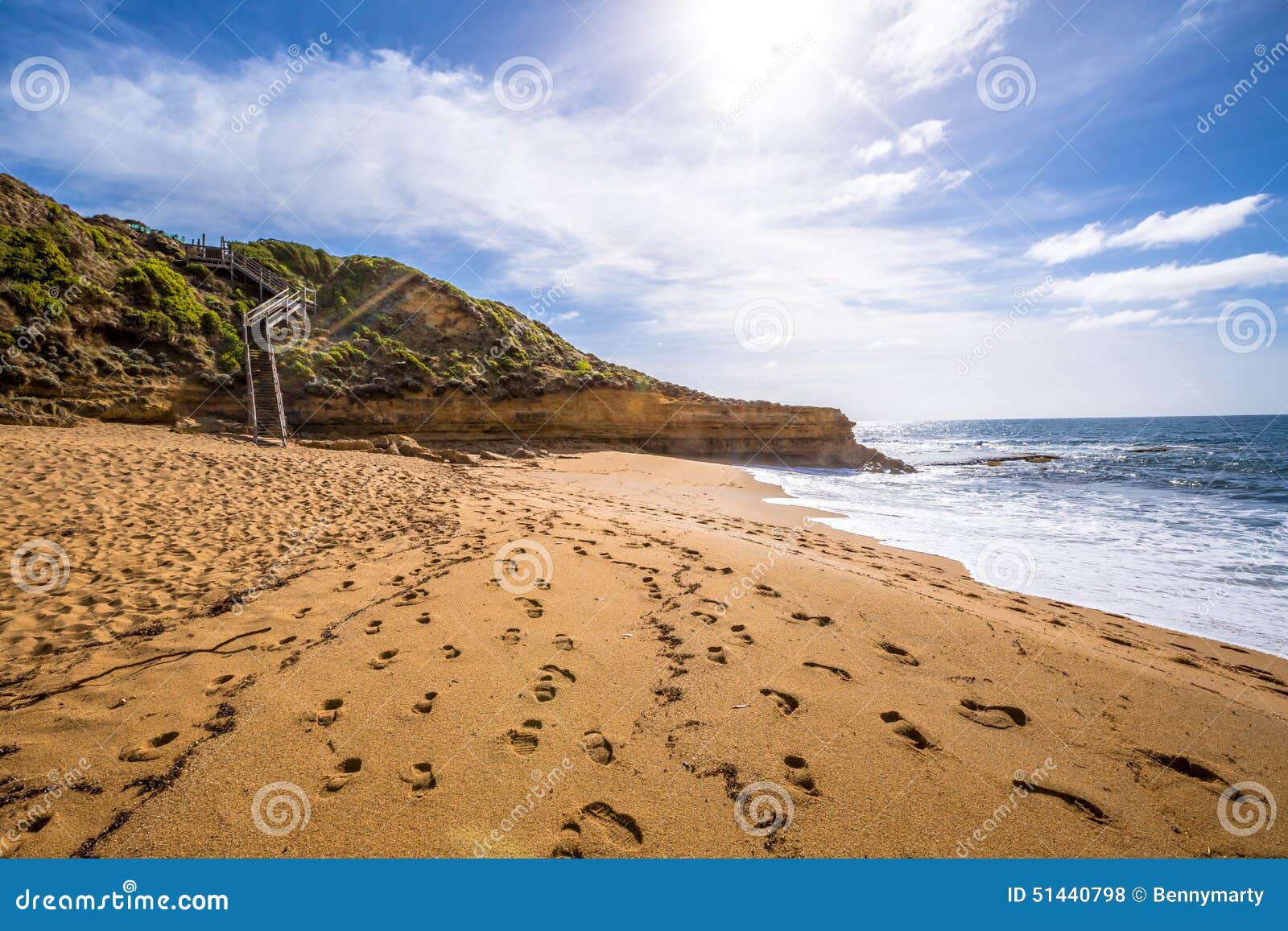 Grande strada dell'oceano: Spiaggia di Belhi. La vista dalla spiaggia di Belhi tira - la spiaggia in secco della rottura del punto del film di culto, vicino a Torquay, ingresso alla costa di Victoria, Australia della spuma, in cui ha cominciato il turista e la strada famosi dell'oceano di grande La riserva praticante il surfing della ricreazione della spiaggia di Belhi include Belhi Southside e spiagge