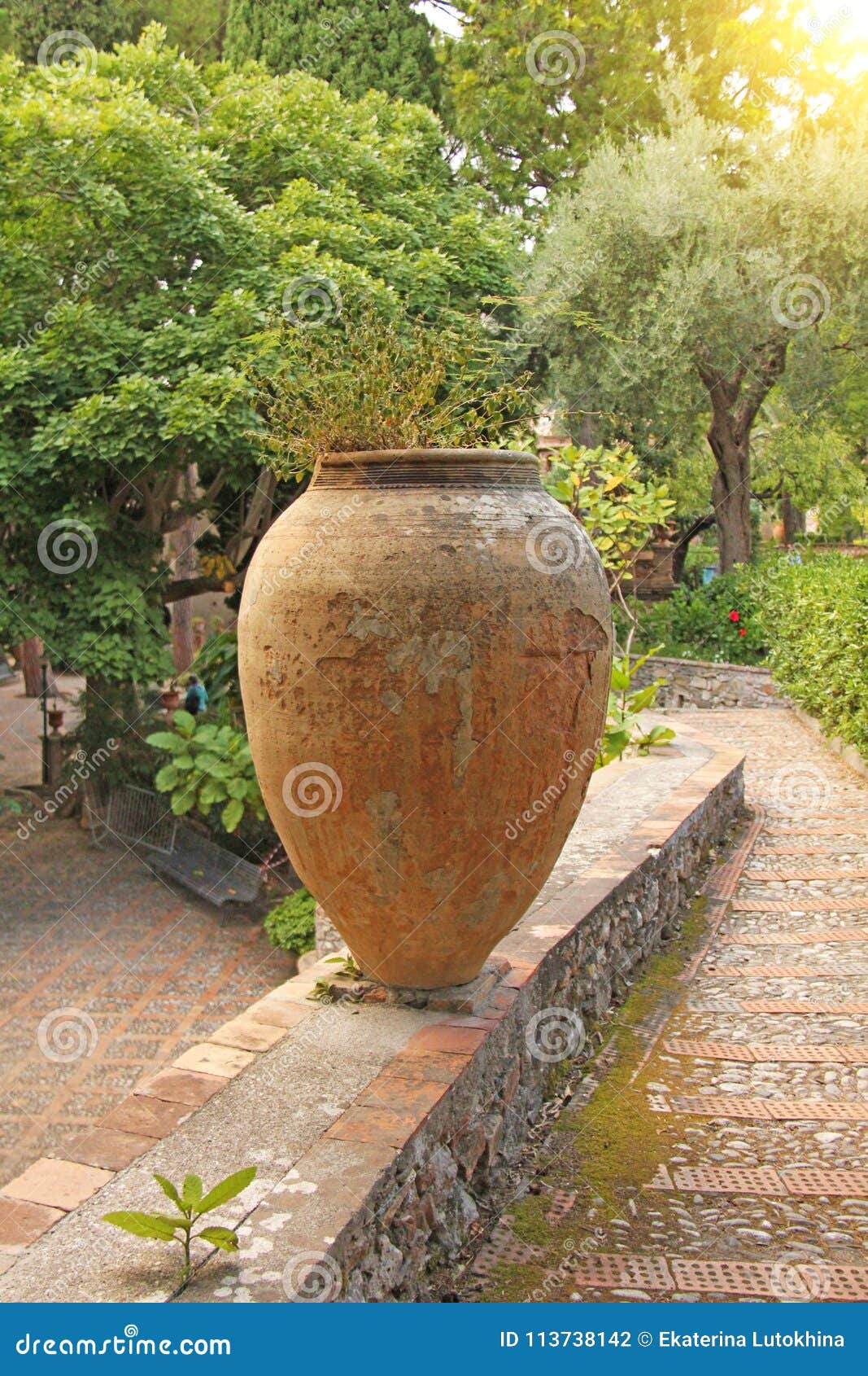 Grande Vaso Ceramico Di Terracotta Nel Parco Giardino Botanico Dei