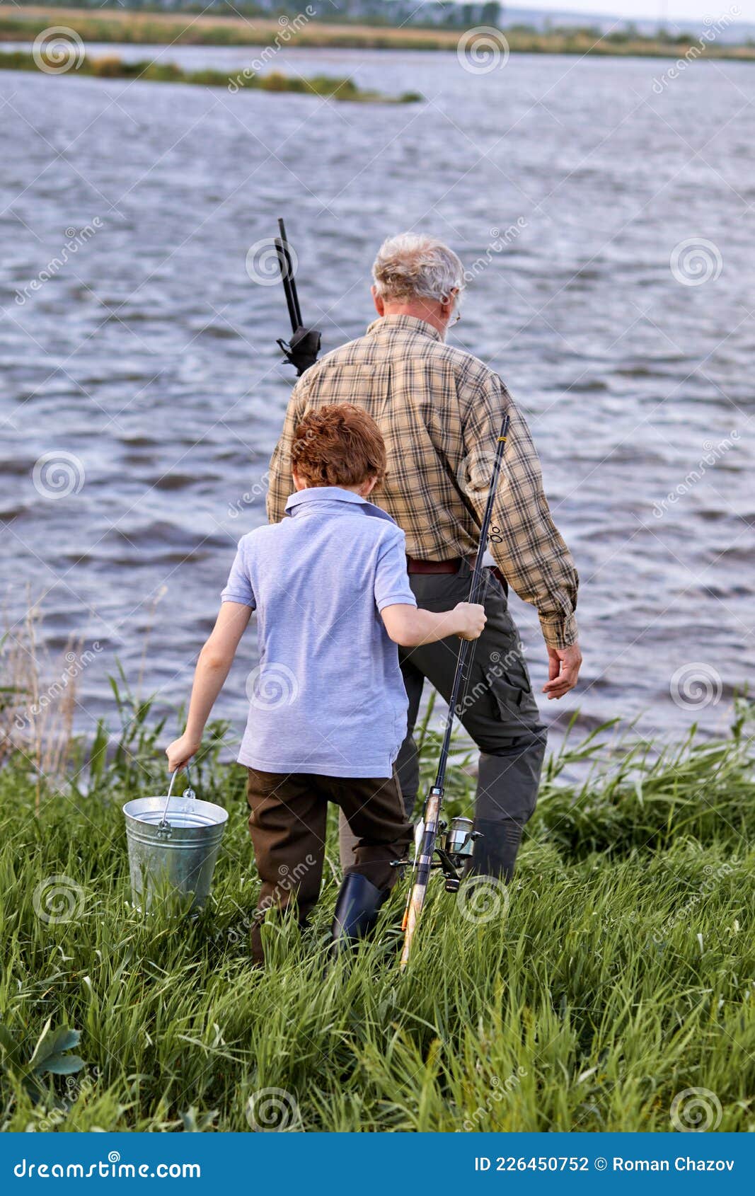 Grandfather and Grandson Going Fishing. Grandfather and Grandson
