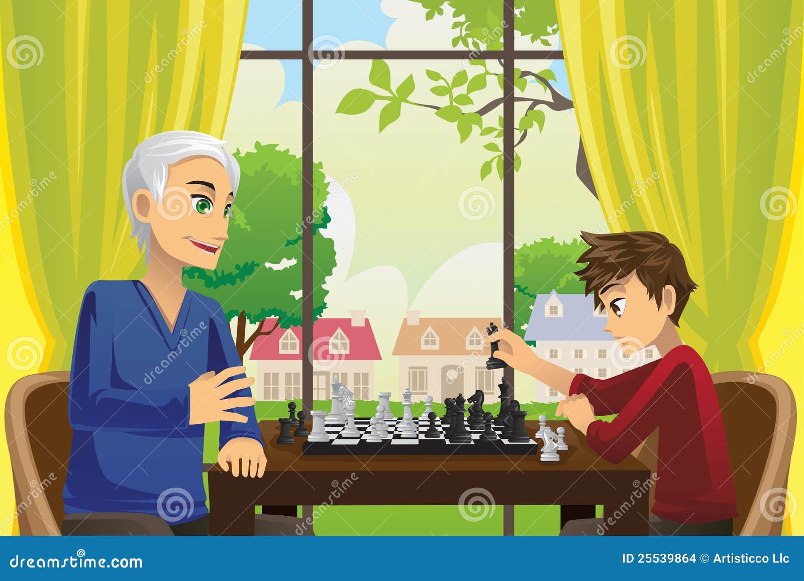 Two people plays chess online Royalty Free Vector Image