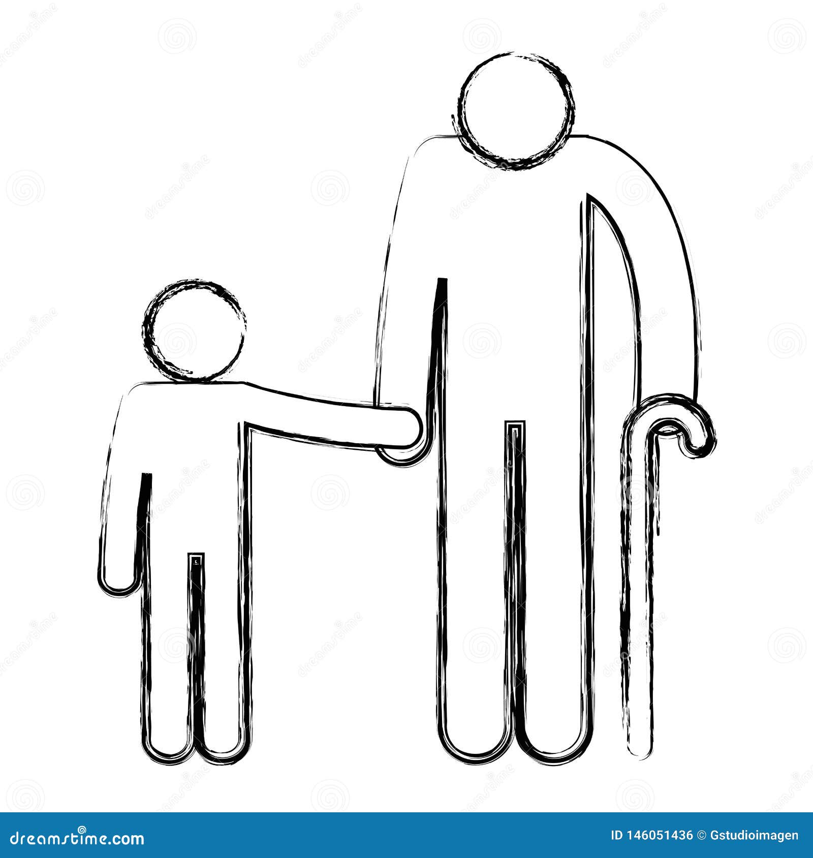 Grandfather with Grandson Silhouettes Avatars Stock Illustration ...