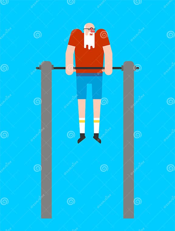 Grandfather on Horizontal Bar. Pull Up Granddad Street Workout. Old Man