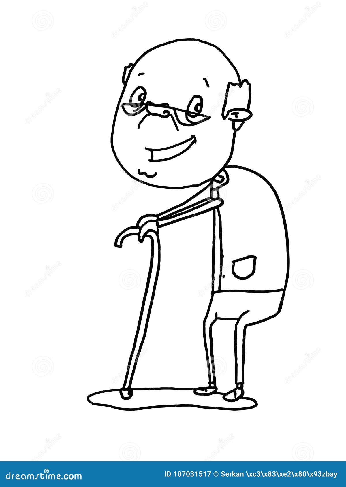 Grandfather Illustration Drawing Cartoon and White Background Stock