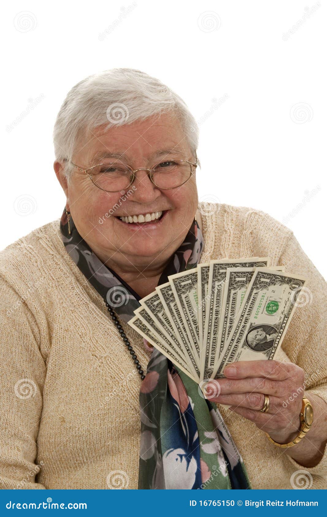 Grandma with Dollars stock photo. Image of white, savings 16765150