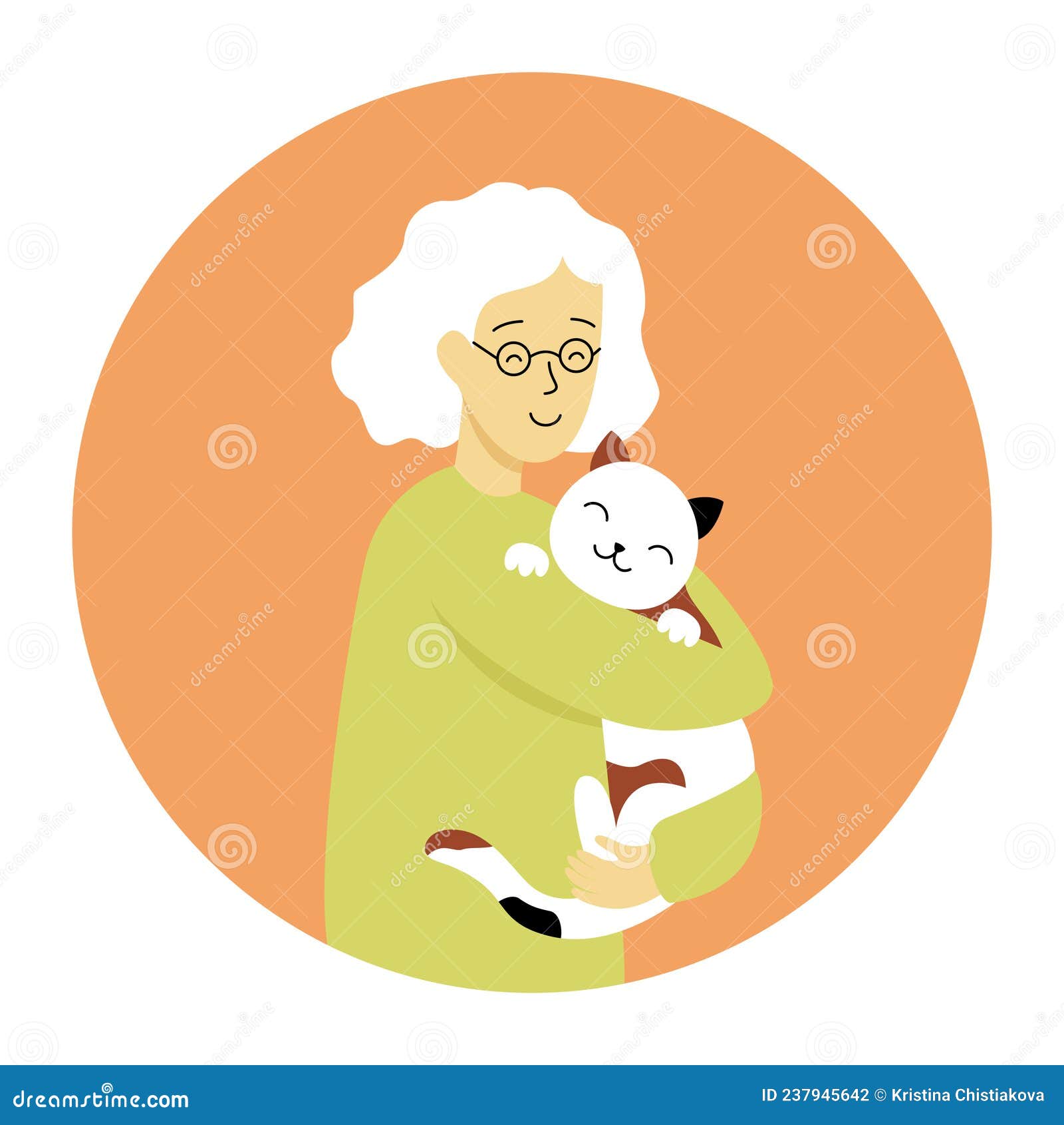 Grandma Hugs a Cat, Vector Illustration in Flat Style. Old Lady and Her ...