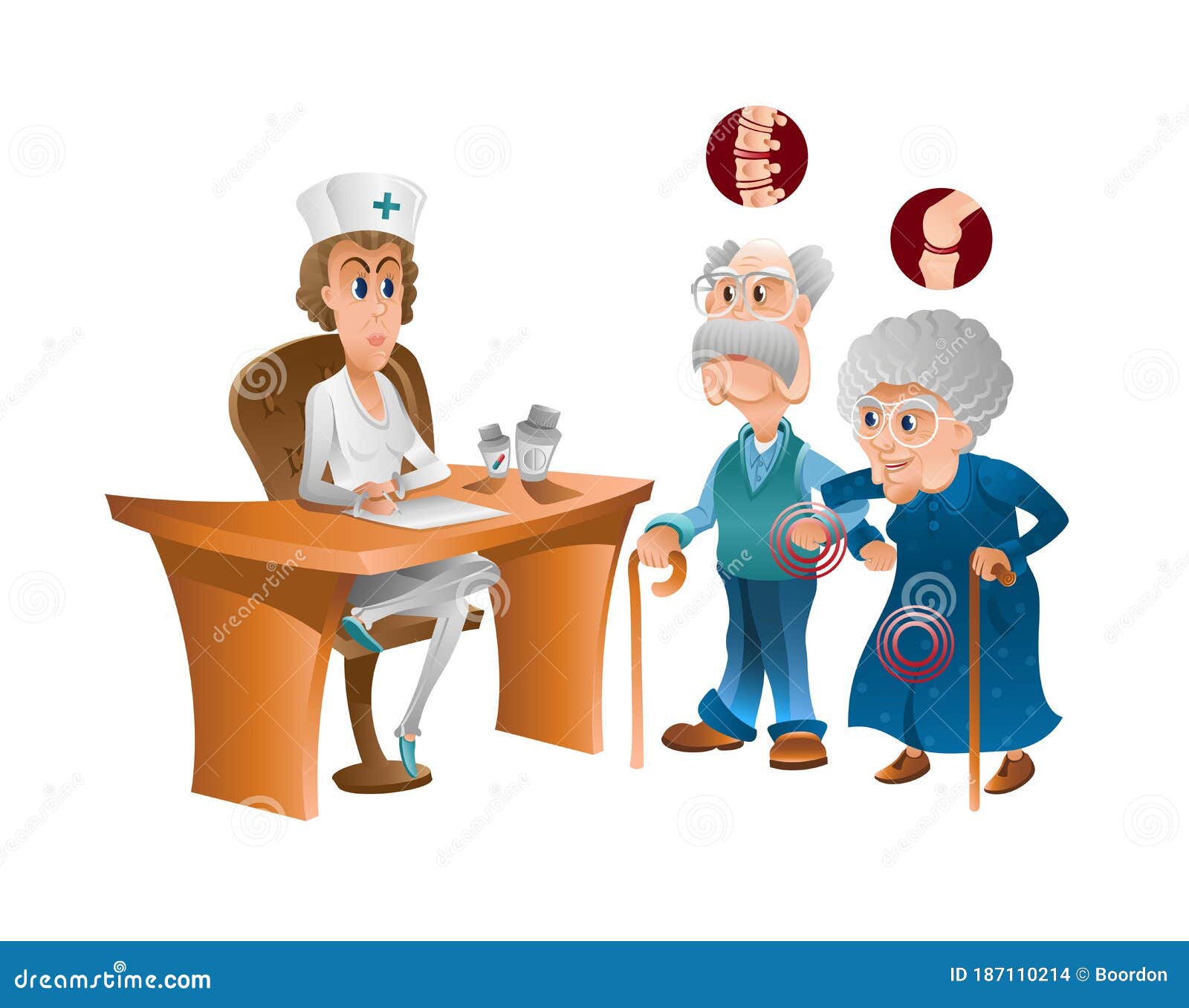Grandmother and Grandfather at the Doctor with Pain Problems. Cartoon  Character Grandma and Grandfa Stand beside with Doctor Who Stock Vector -  Illustration of disease, desk: 187110214
