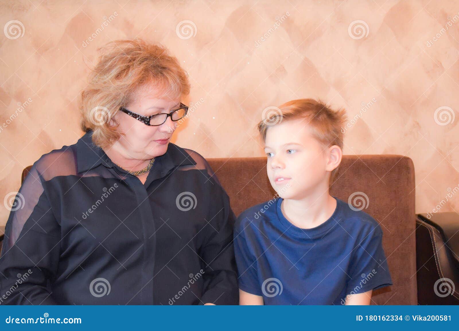 Grandson Came To Grandma. Pensioner and Child Stock Photo Image of adult, leisure 180162334