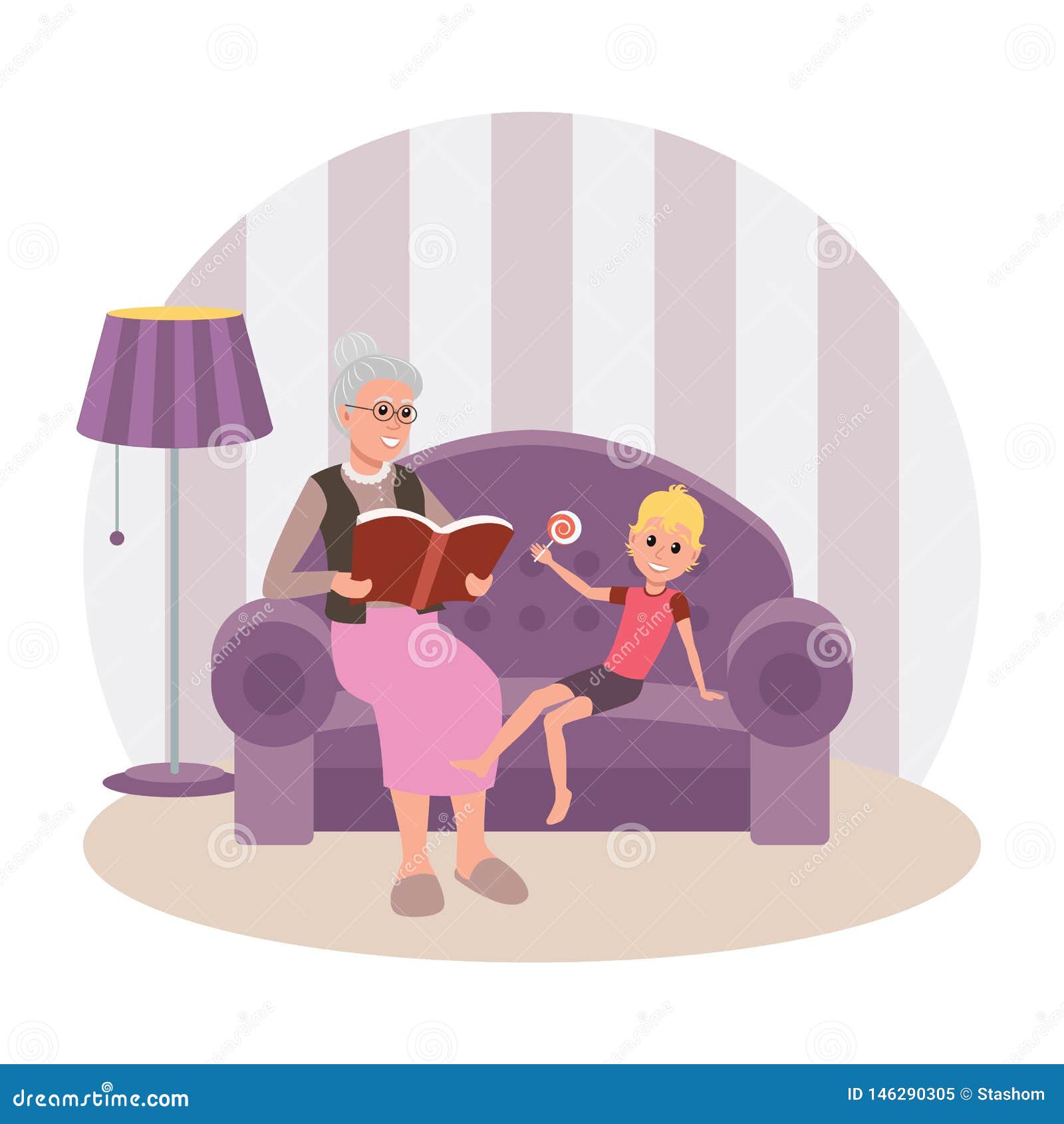 Download Grandmother Reading A Book Grandson. Vector Flat ...