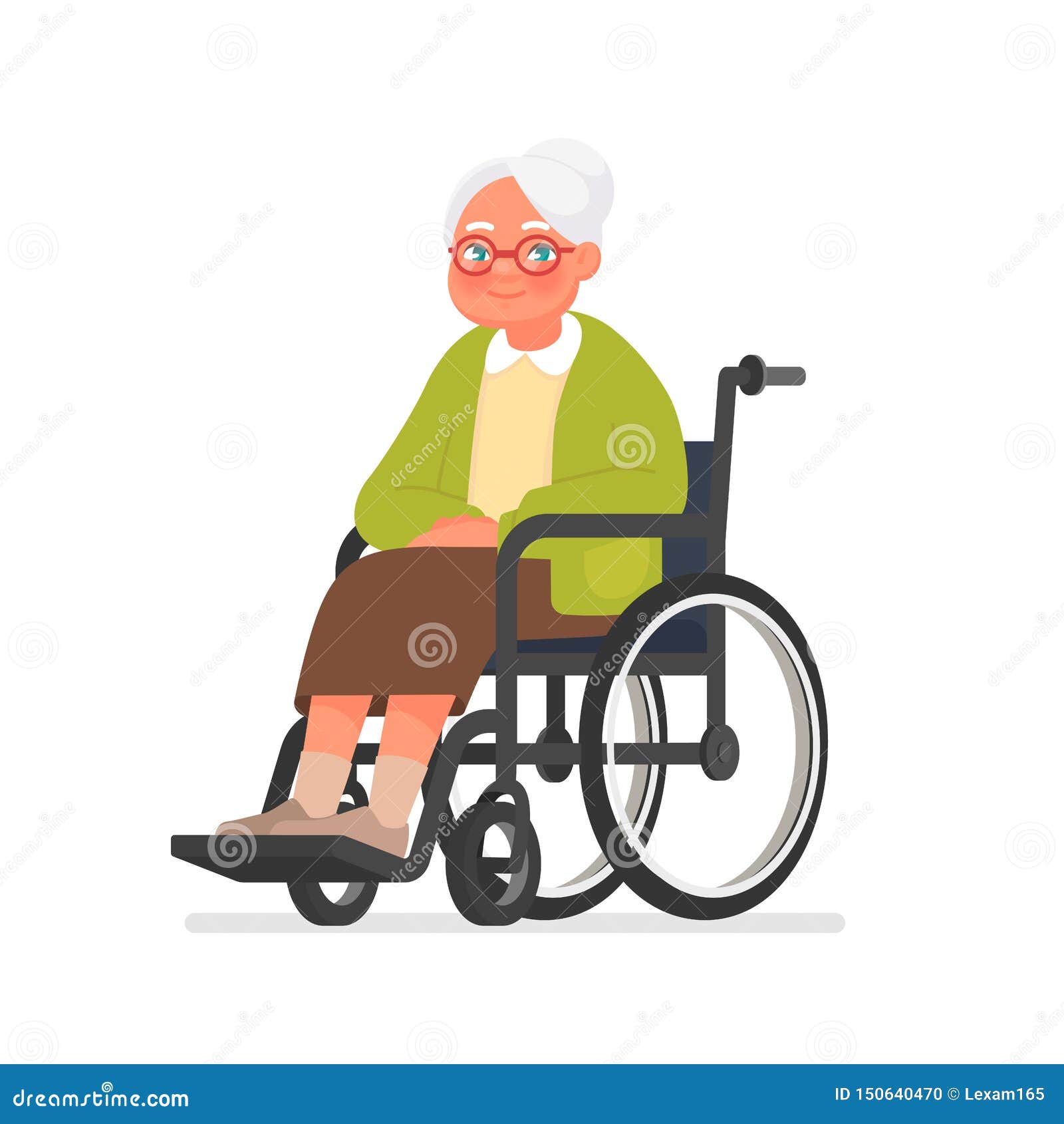 Grandmother Sits In A Wheelchair On A White Background. Elderly Woman ...