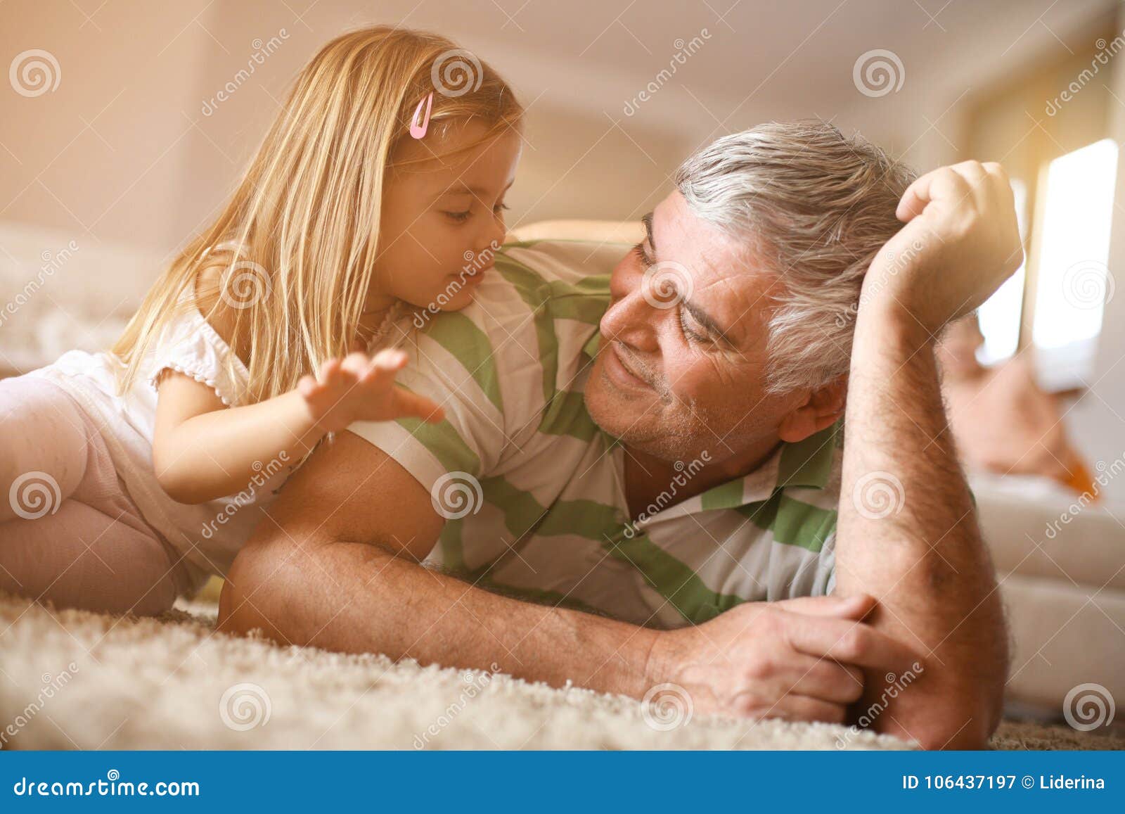 Grandpa With His Granddaughter Fun On Floor Stock Image Image Of Discussion Interior 106437197 