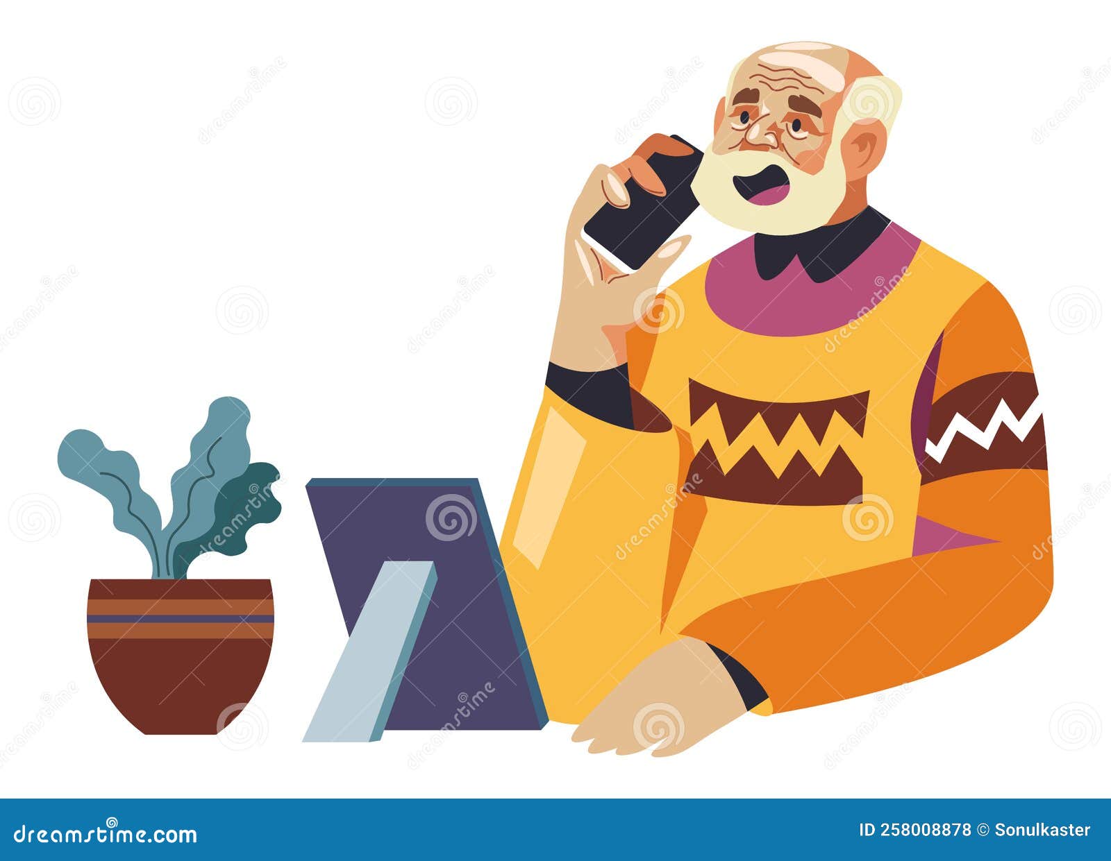 Grandpa Talking On Phone Senior Male Character Stock Vector Illustration Of Male Mobile 