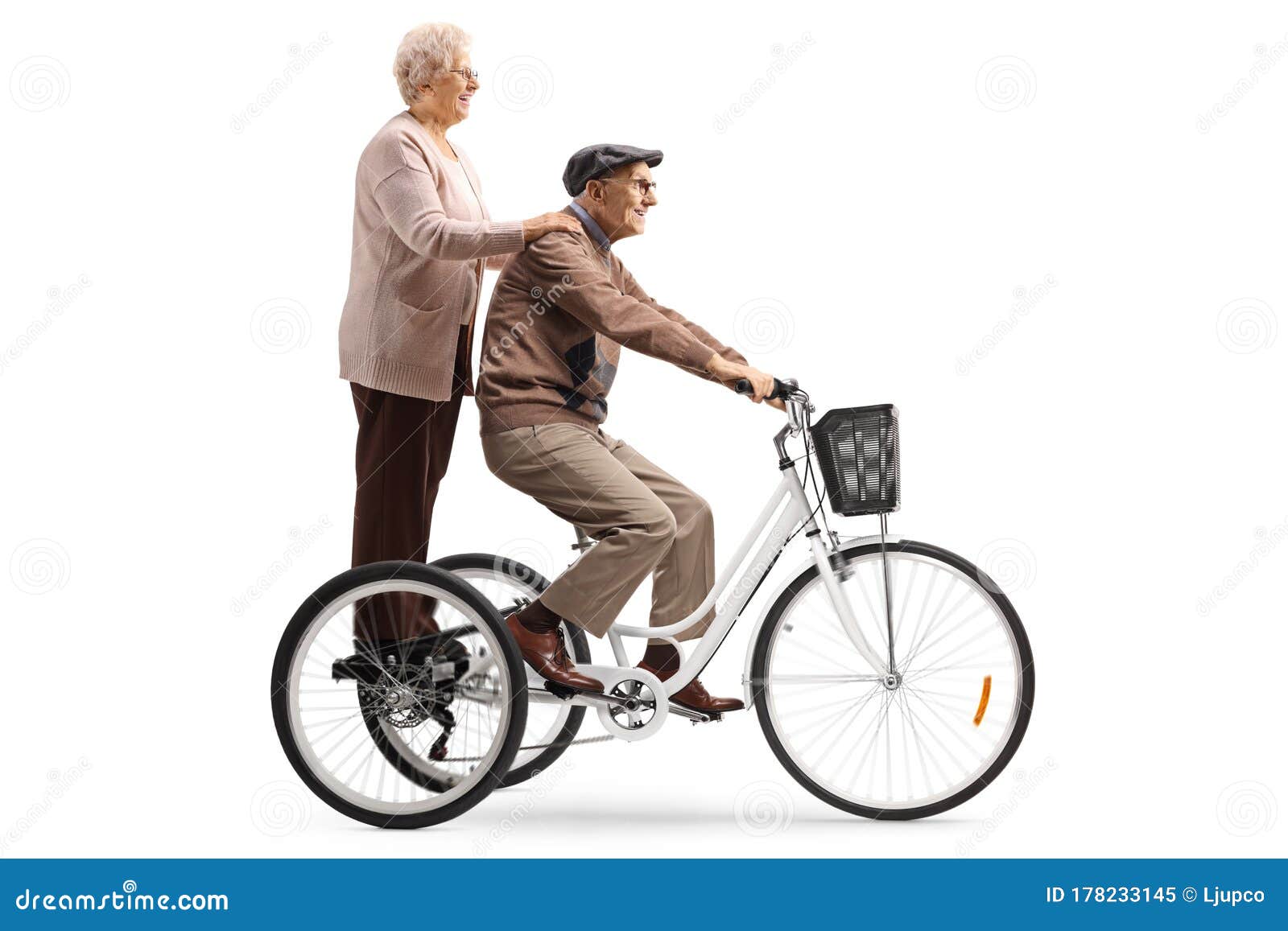 Grandparents Riding on a Tricycle Stock Image Image of energetic