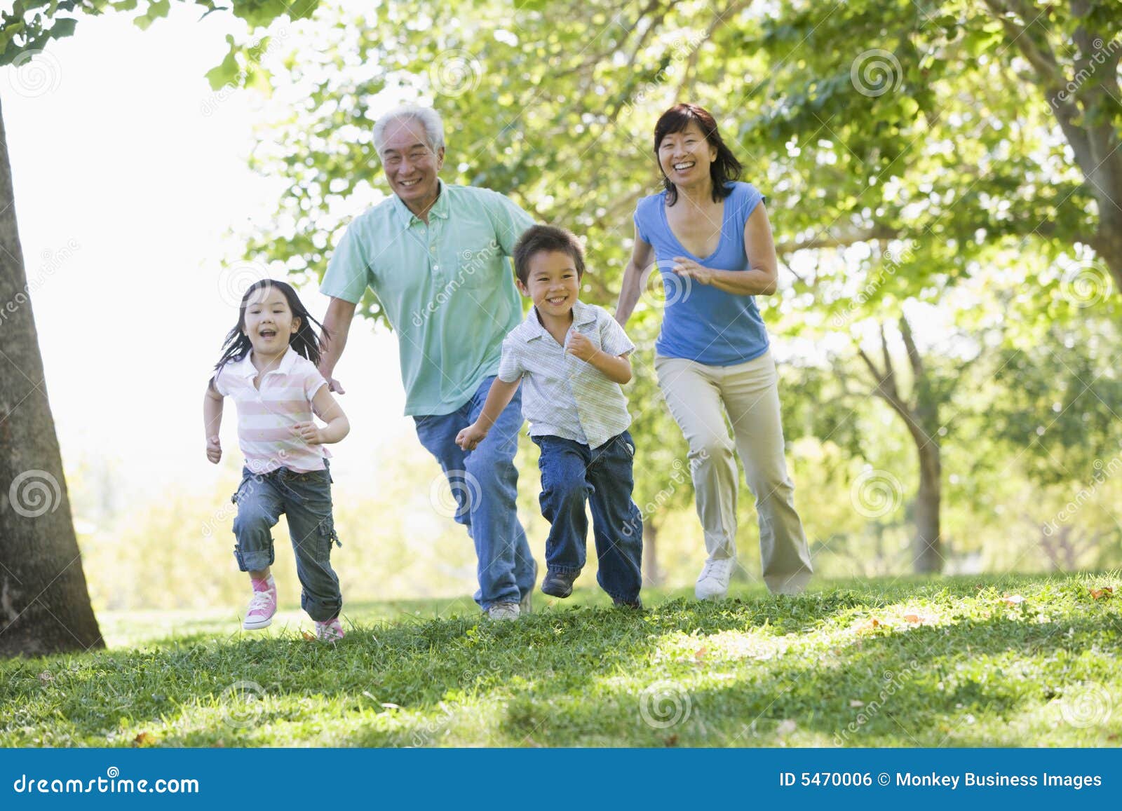 grandparents running with grandchildren