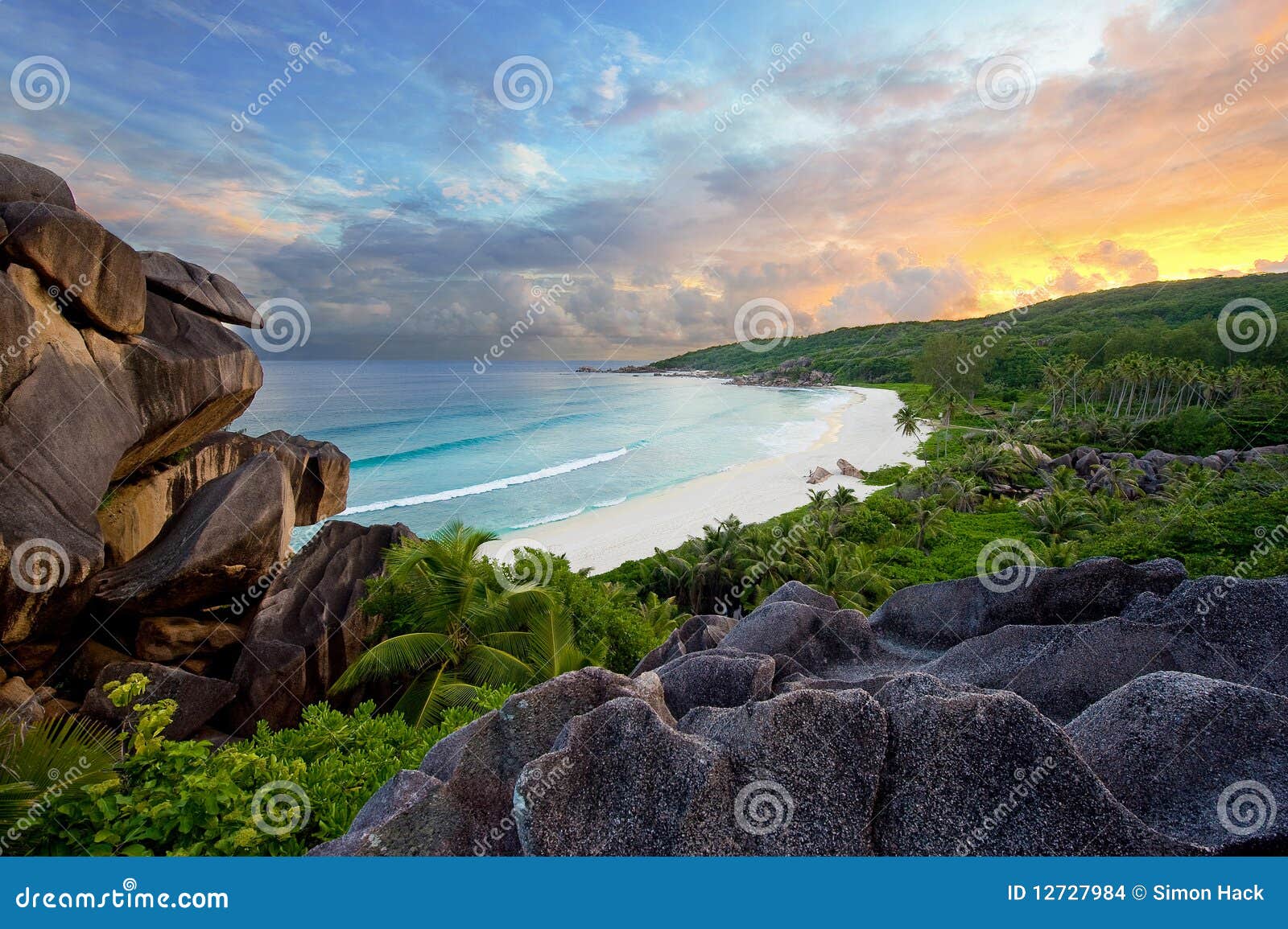 Grands anse beach sunset stock photo. Image of waves 12727984