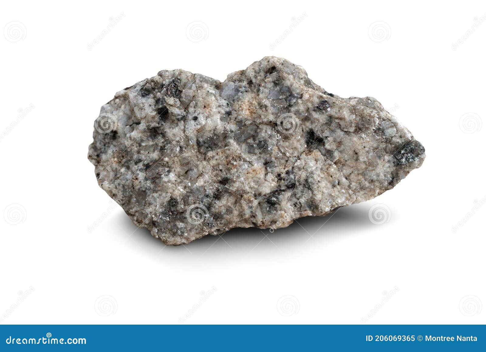 raw specimen of granite igneous rock  on a white background.