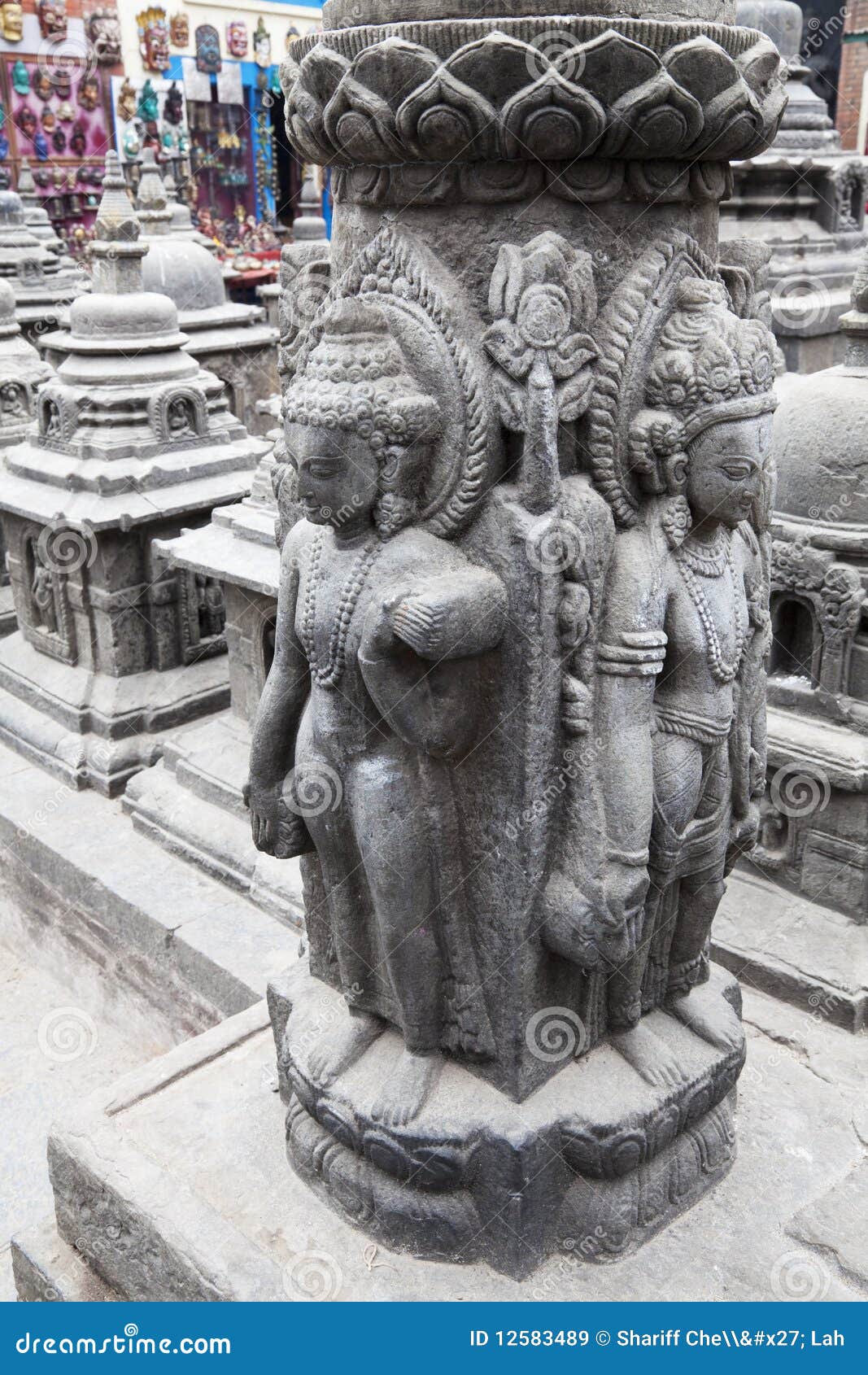 granite sculptures at swayambunath, nepal