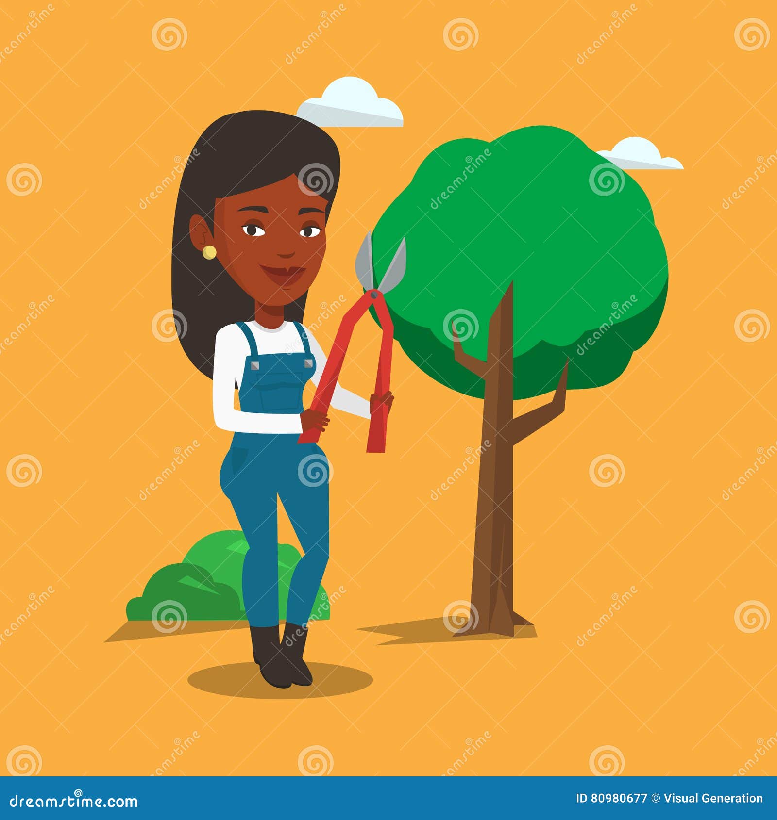 Granjero Con El Pruner En El Ejemplo Del Vector Del Jardín Ilustración