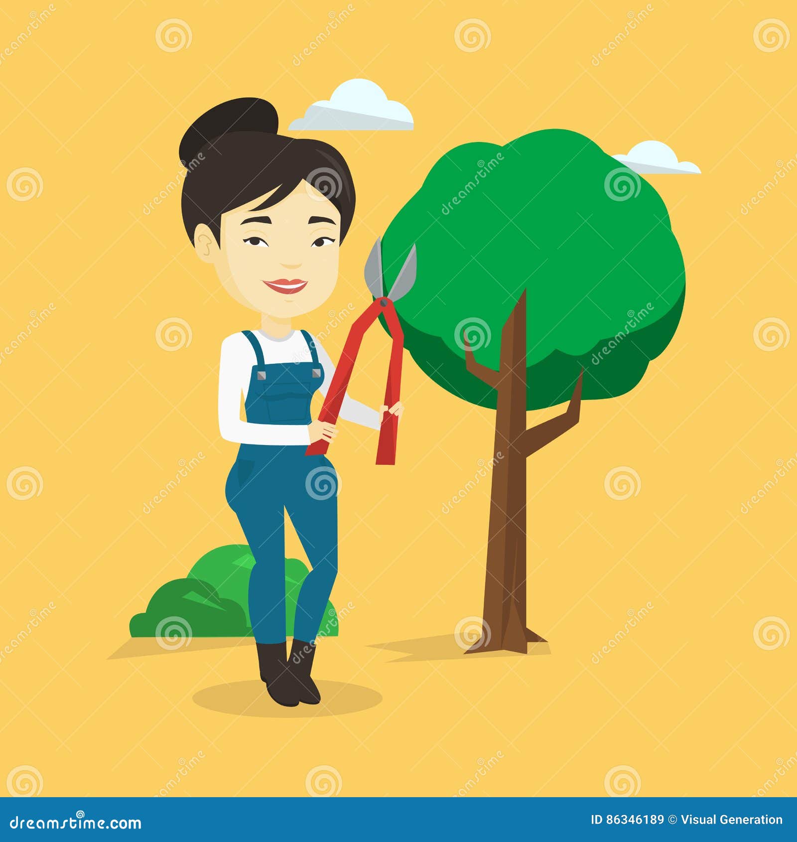 Granjero Con El Pruner En El Ejemplo Del Vector Del Jardín Ilustración