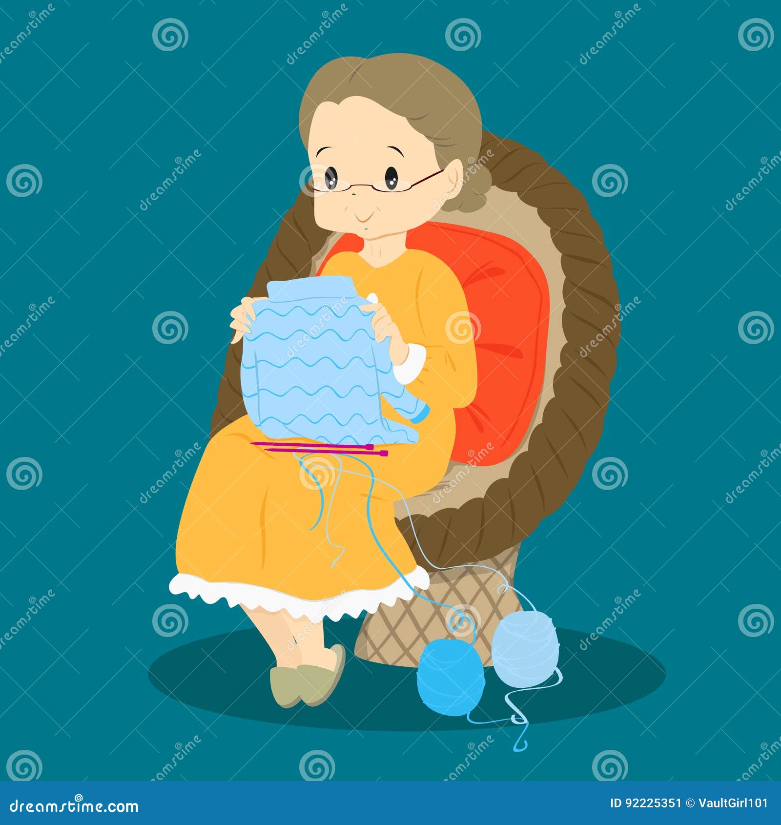 Granny Checking On Her Knits Vector | CartoonDealer.com #92225351