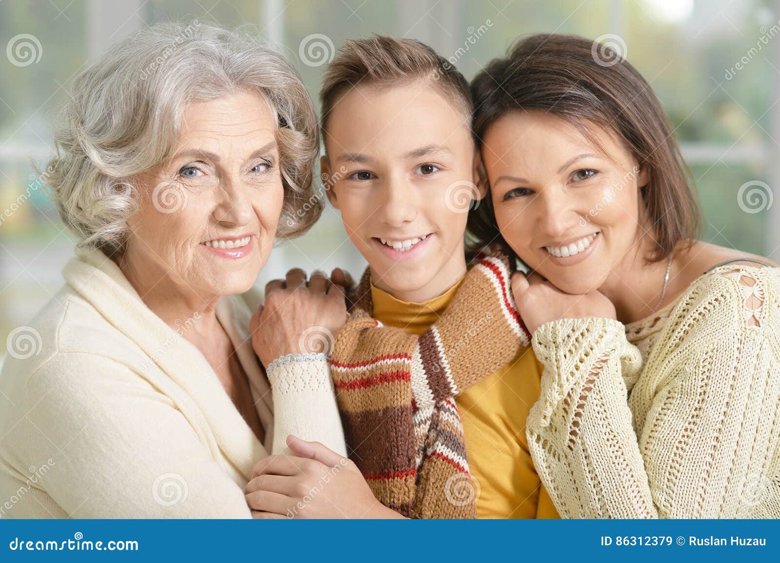 Granny, mother and son stock image