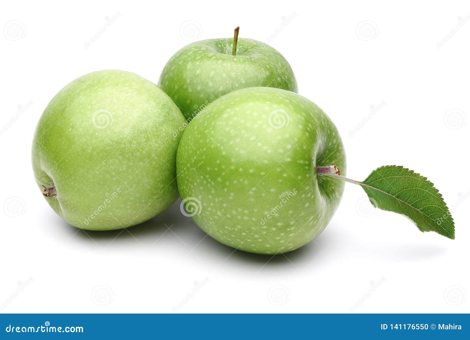 Granny Smith Apples and Leaf Isolated Stock Photo Image of color