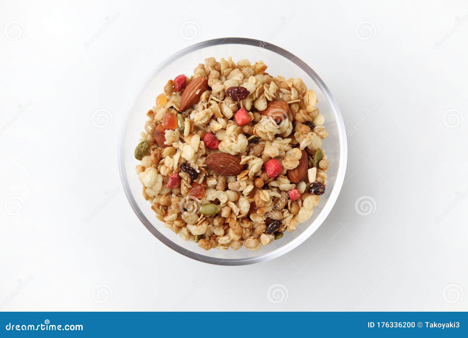 Granola Cereal in Bowl Isolated on White Background Stock Photo Image of white, cooking 176336200