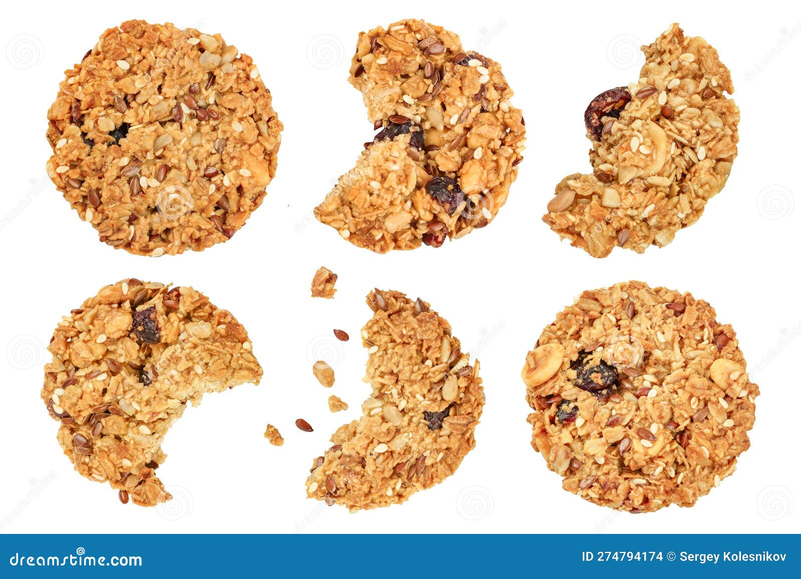 Granola Cookie Isolated on White Background with Full Depth of Field