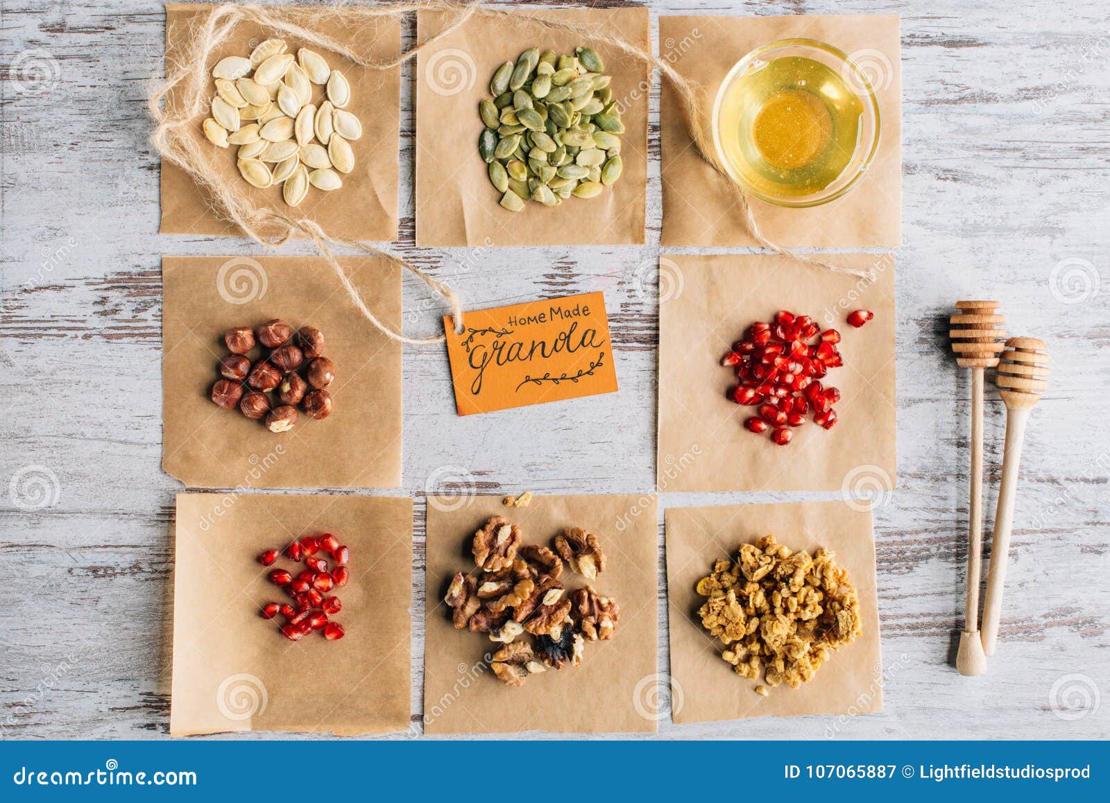 Granola Ingredients with Label on Baking Parchment Pieces Stock Image