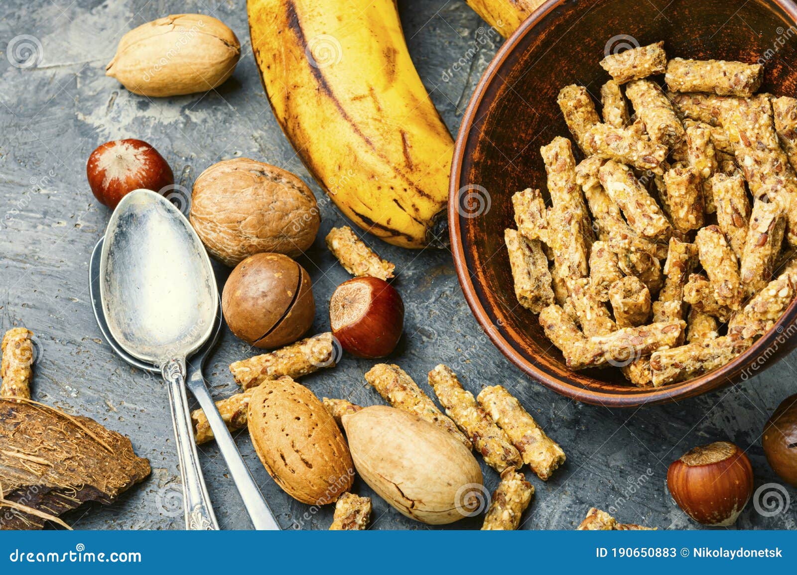 Granola and mixed nuts stock image. Image of macadamia 190650883