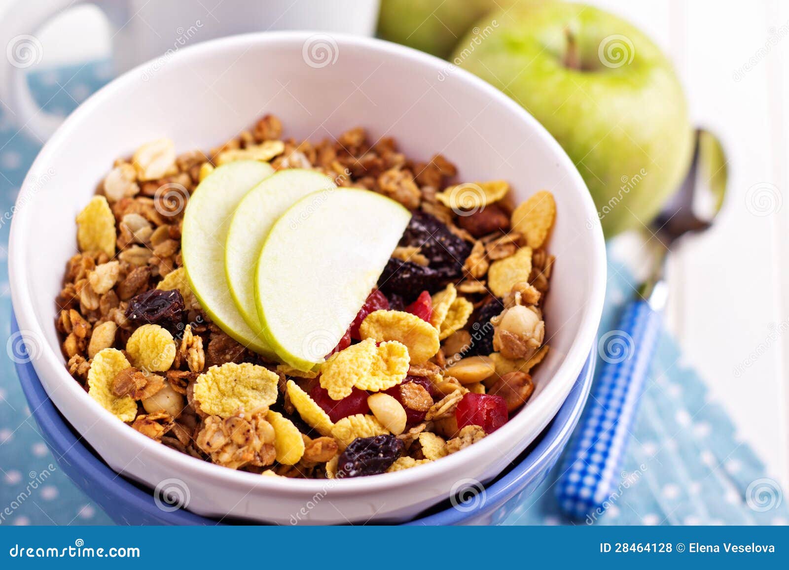 Granola with Nuts and Fruits Stock Photo Image of blue, breakfast