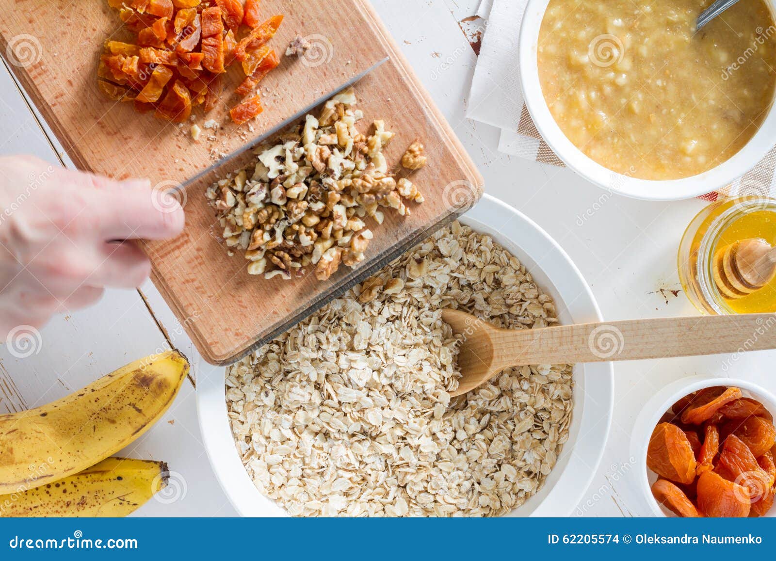 Granola Preparation, White Wood Background Stock Photo Image of