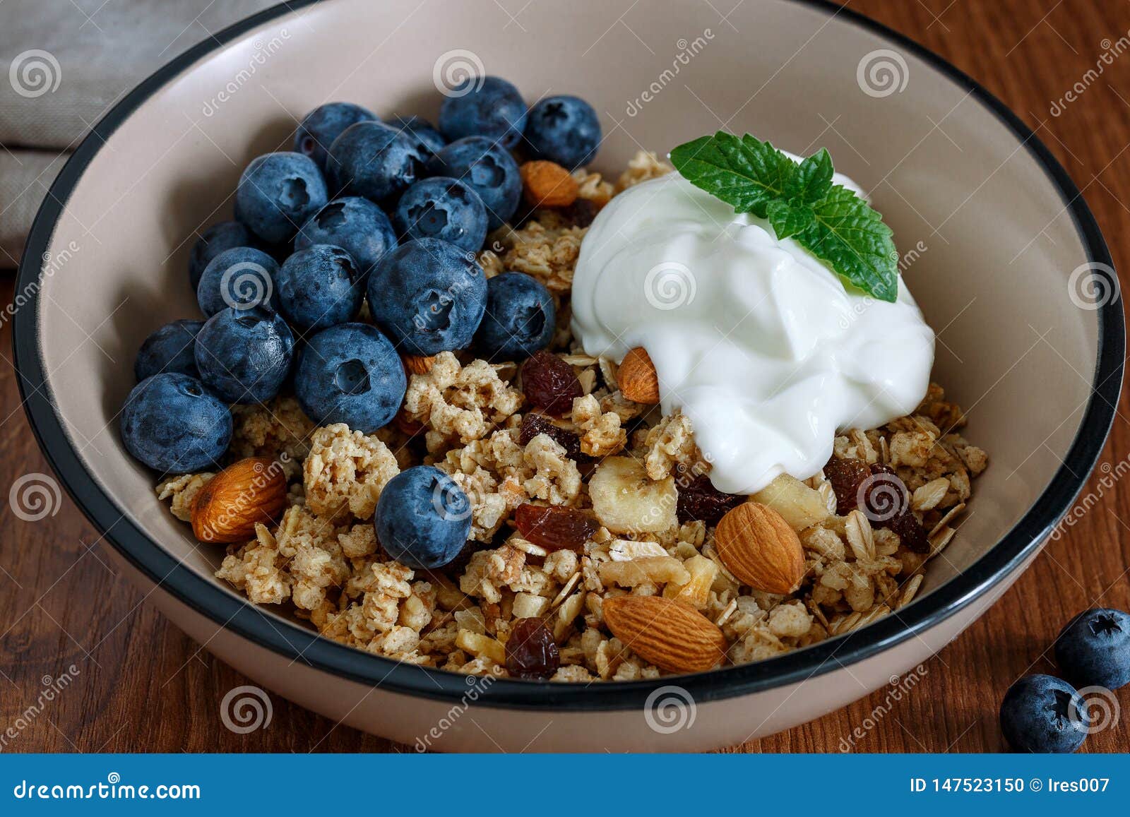 Granola with Yogurt and Blueberries Stock Photo Image of vintage