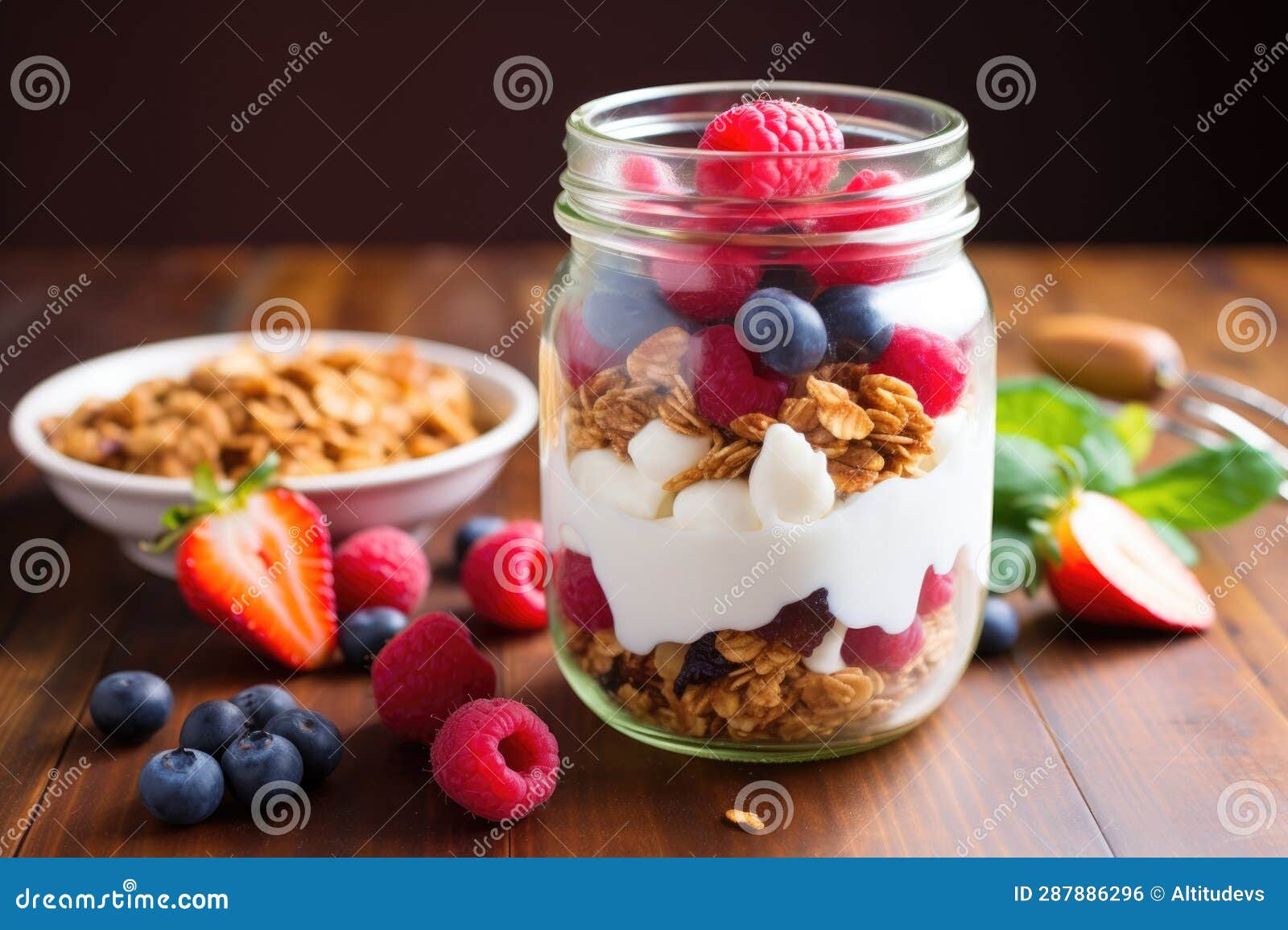 Granola, Yogurt, and Fresh Fruit in a Mason Jar Stock Photo Image of