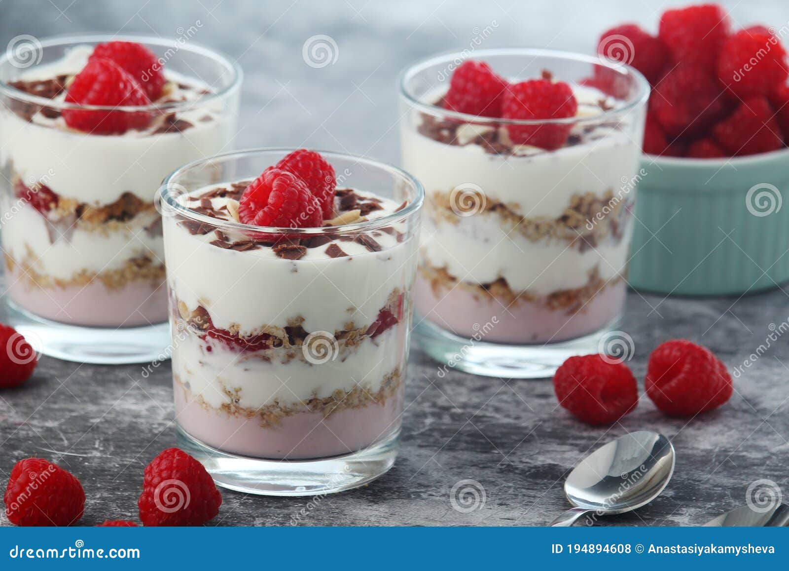 Granola with Yogurt Trifles with Raspberry Stock Photo Image of healthy, dessert 194894608