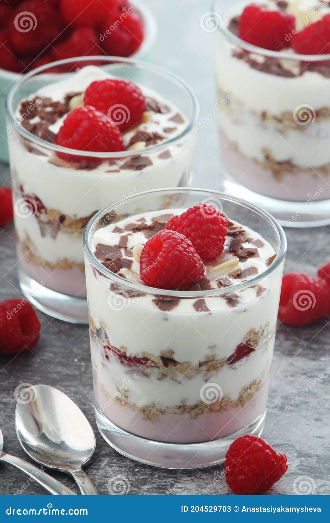 Granola with Yogurt Trifles with Raspberry Stock Image Image of