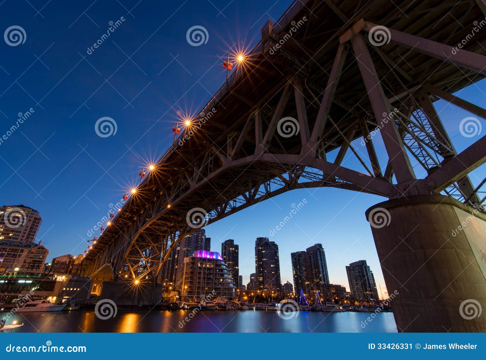 granville island bridge on a clear night