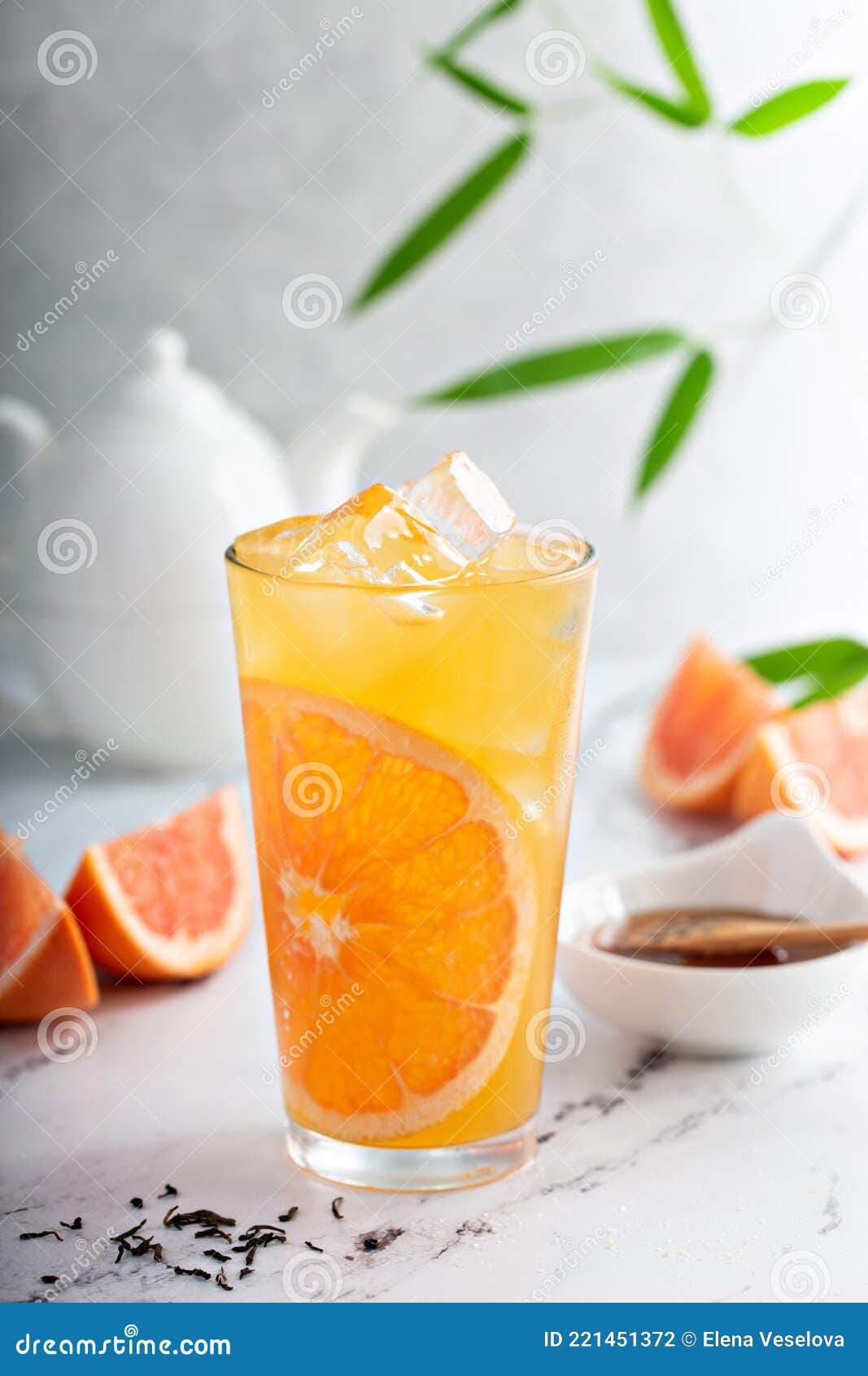 Grapefruit Honey Jasmine Tea Served Cold with Ice Stock Photo Image