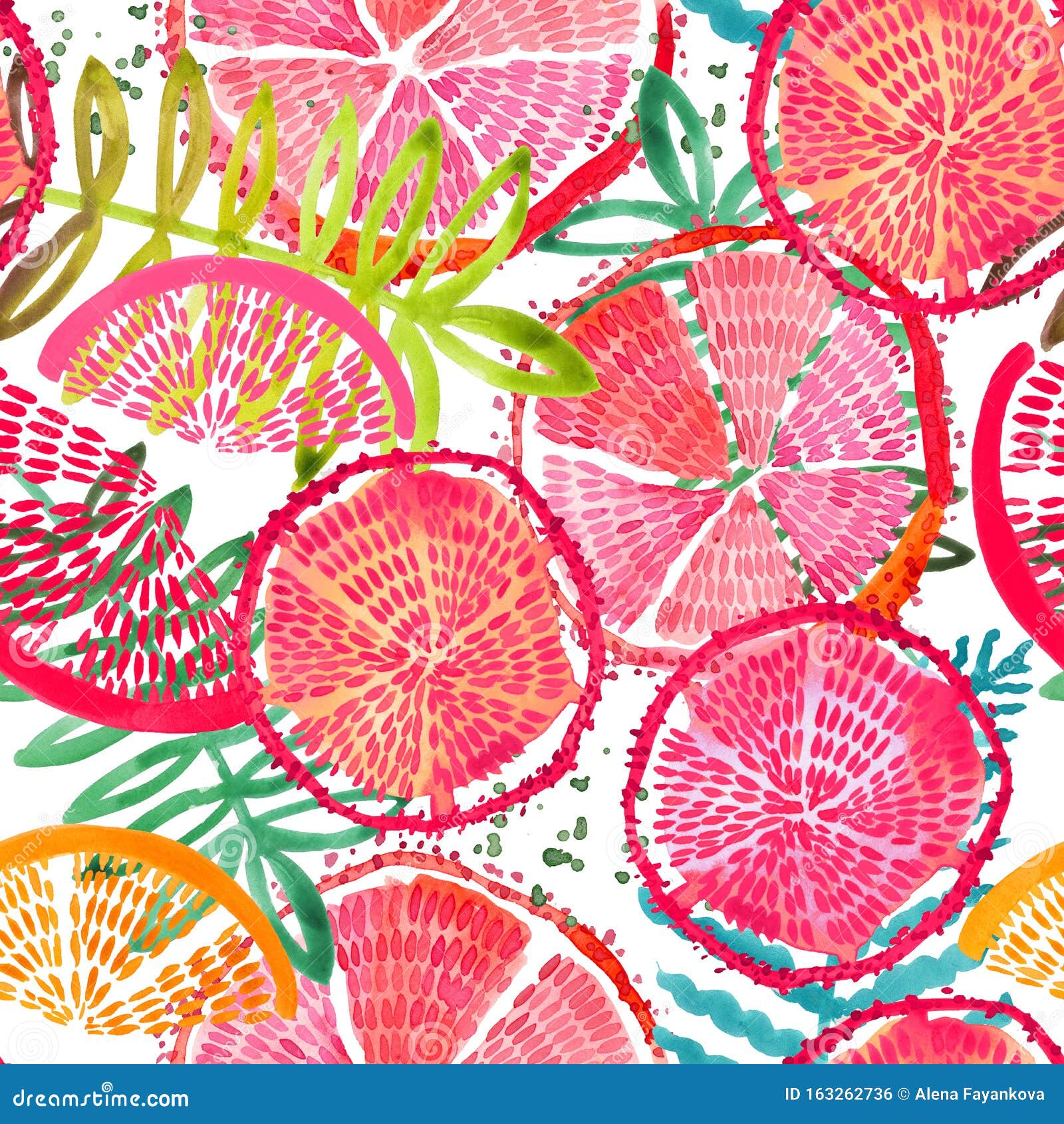 Grapefruit Seamless Pattern. Hand Drawn Fresh Tropical Plant ...