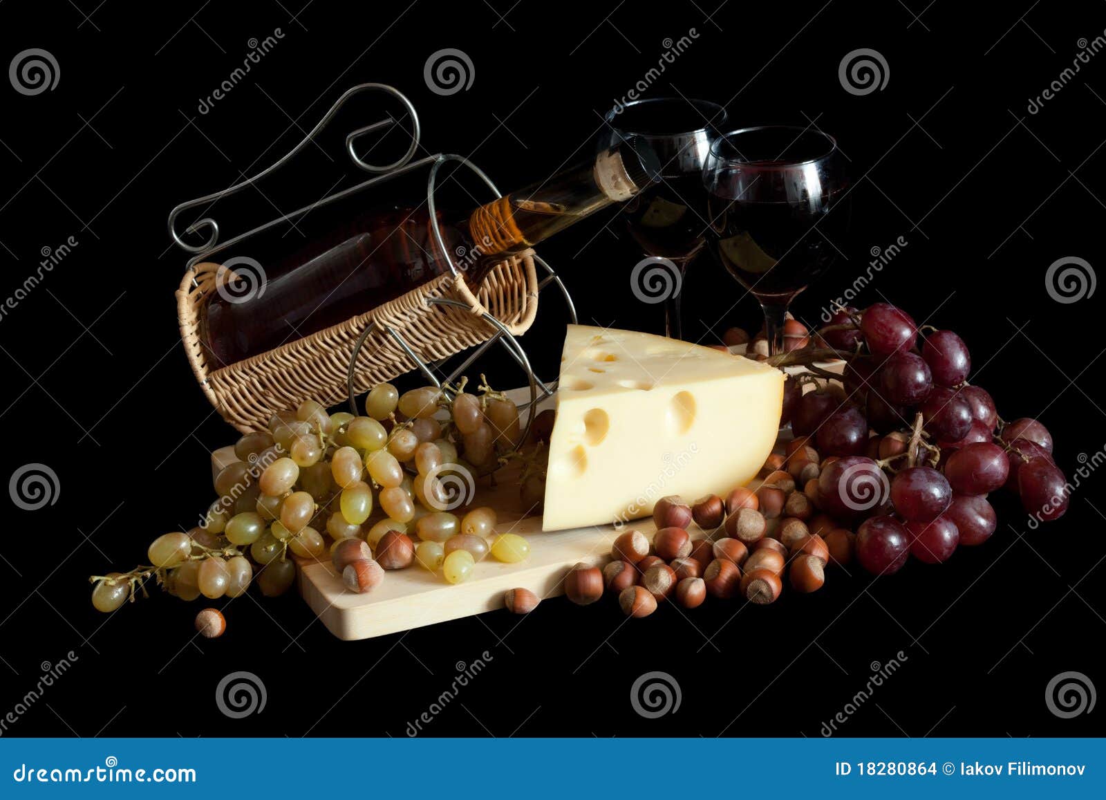 Grapes and Cheese with Wine Stock Photo Image of life, black 18280864